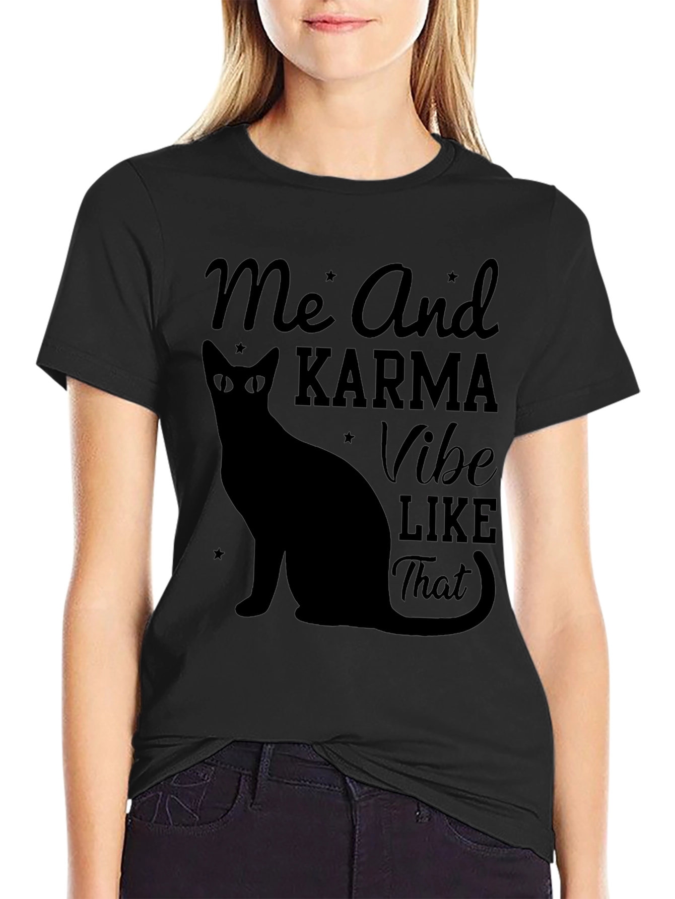 Karma Vibe Black Cat Graphic T-Shirt
