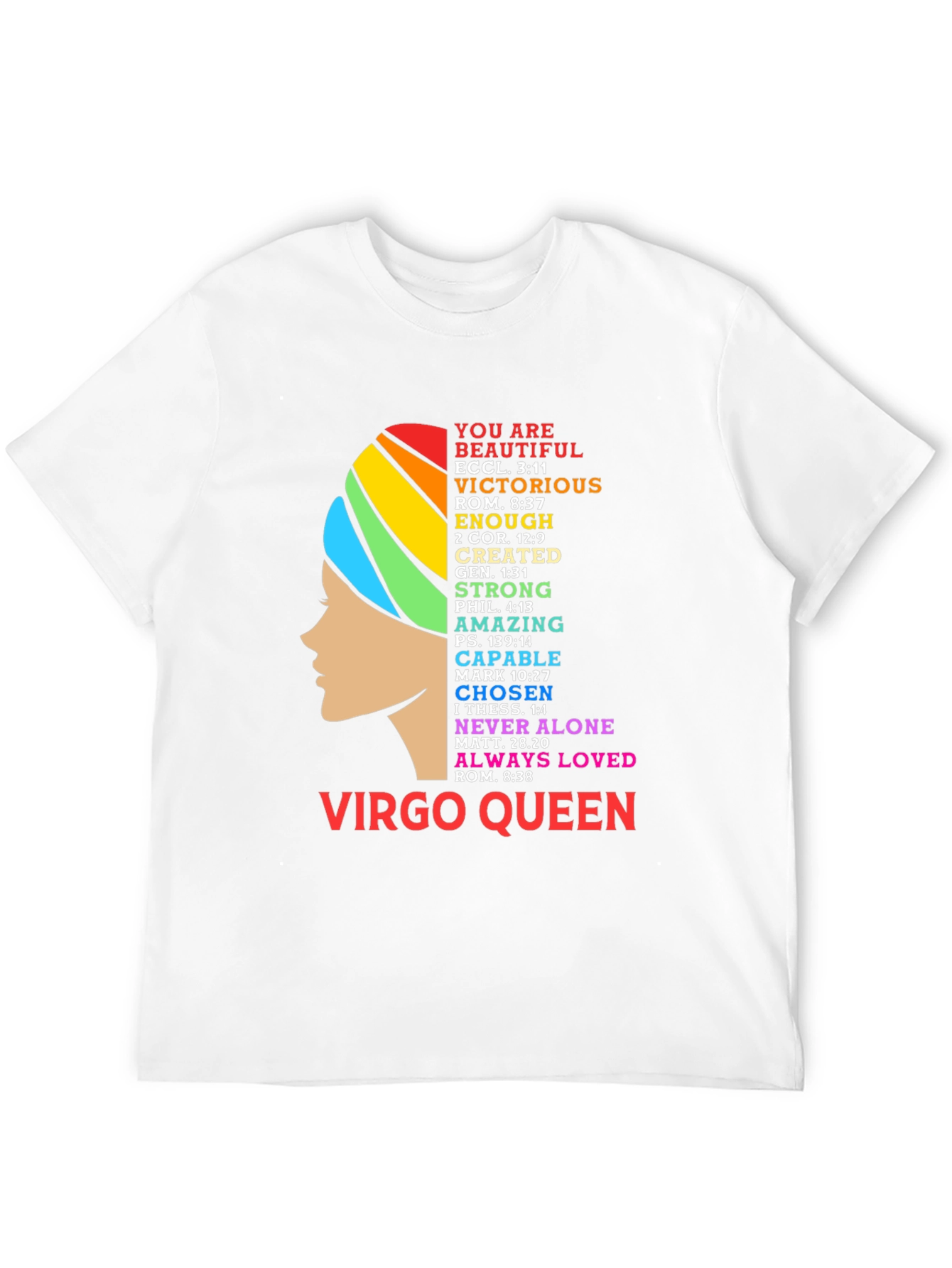 Virgo Queen Black T-Shirt with Rainbow Design