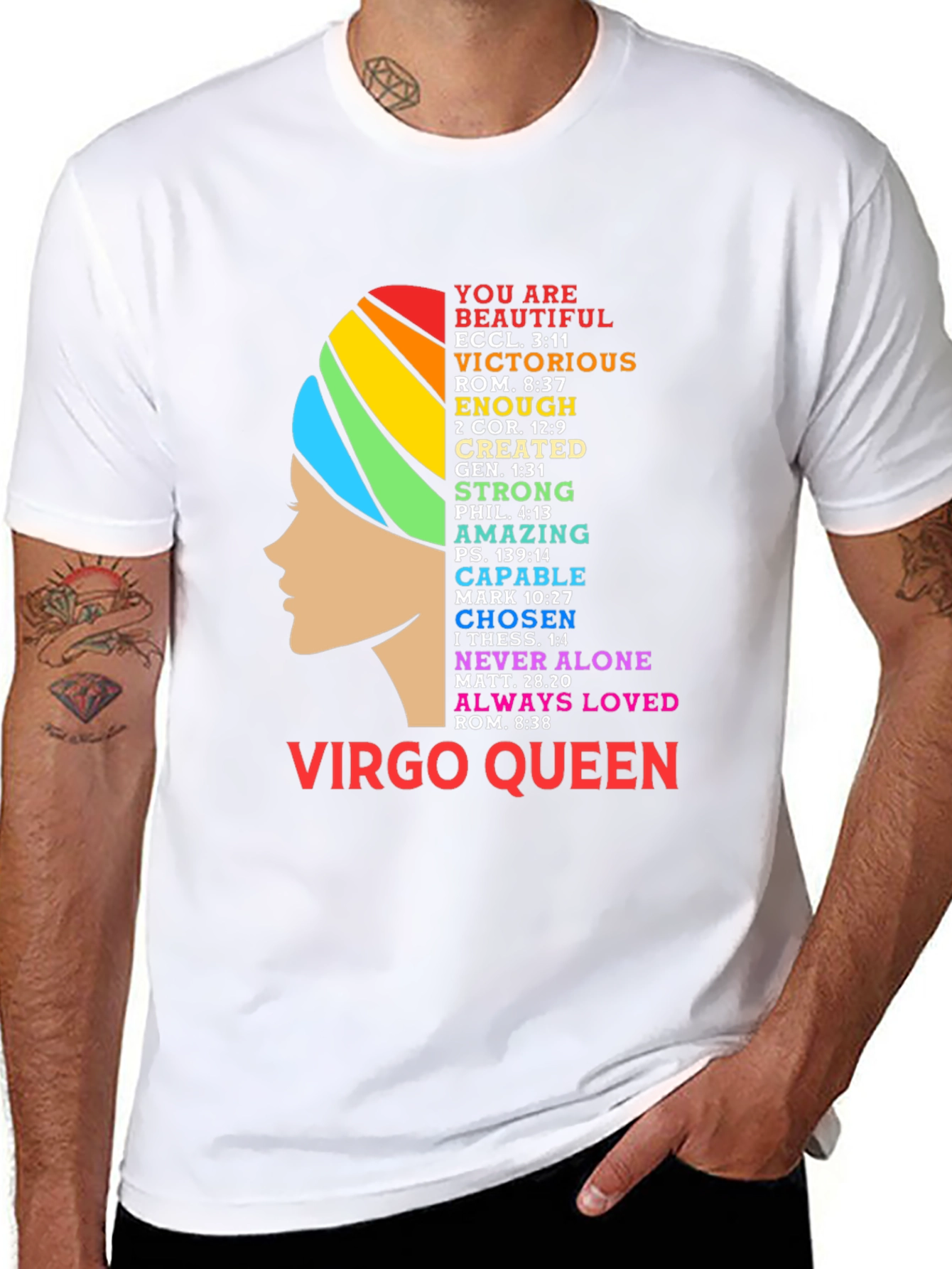 Virgo Queen Black T-Shirt with Rainbow Design