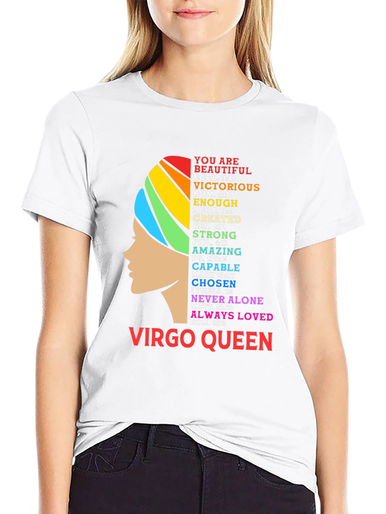 Virgo Queen Black T-Shirt with Rainbow Design