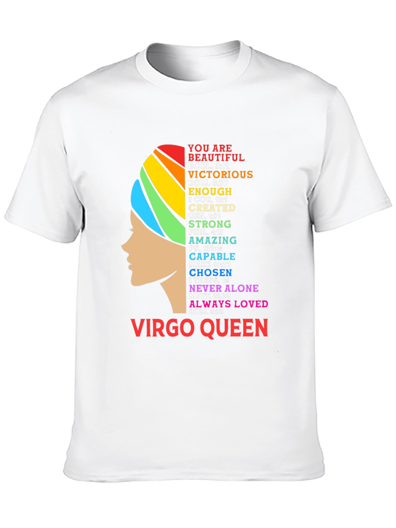 Virgo Queen Black T-Shirt with Rainbow Design