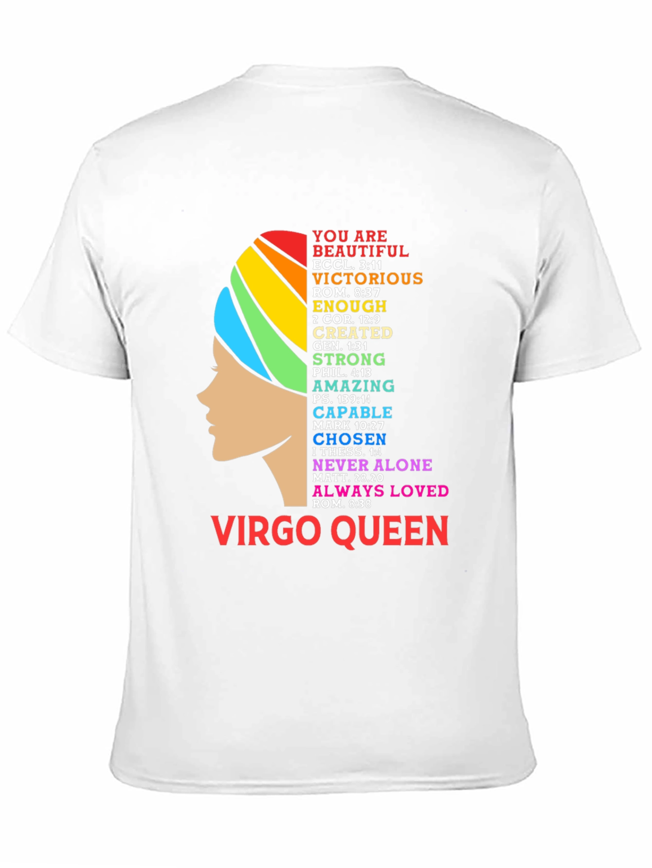 Virgo Queen Black T-Shirt with Rainbow Design