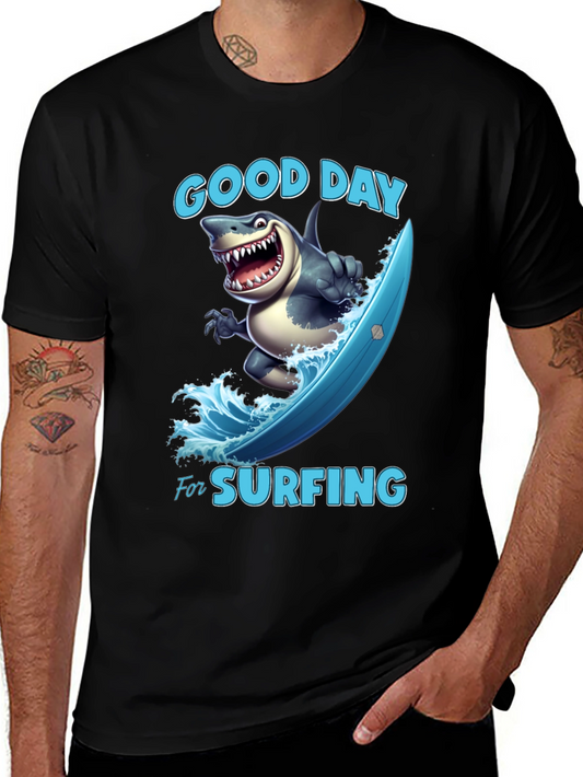 Funny Shark Surfing T-Shirt - Good Day For Surfing