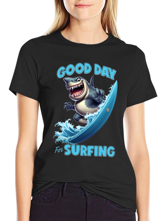Funny Shark Surfing T-Shirt - Good Day For Surfing