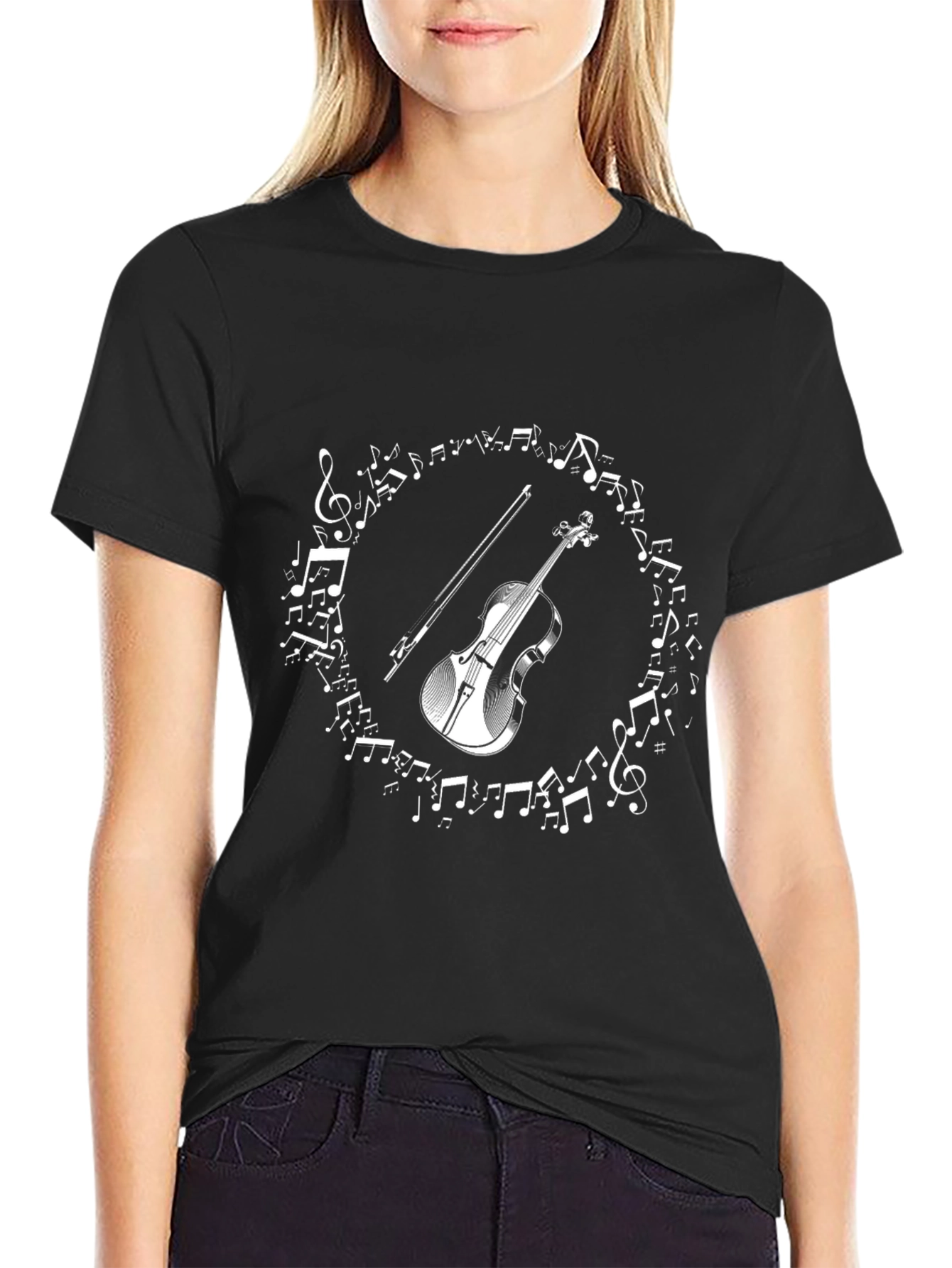 Musical Violin Notes Graphic Tee - Black
