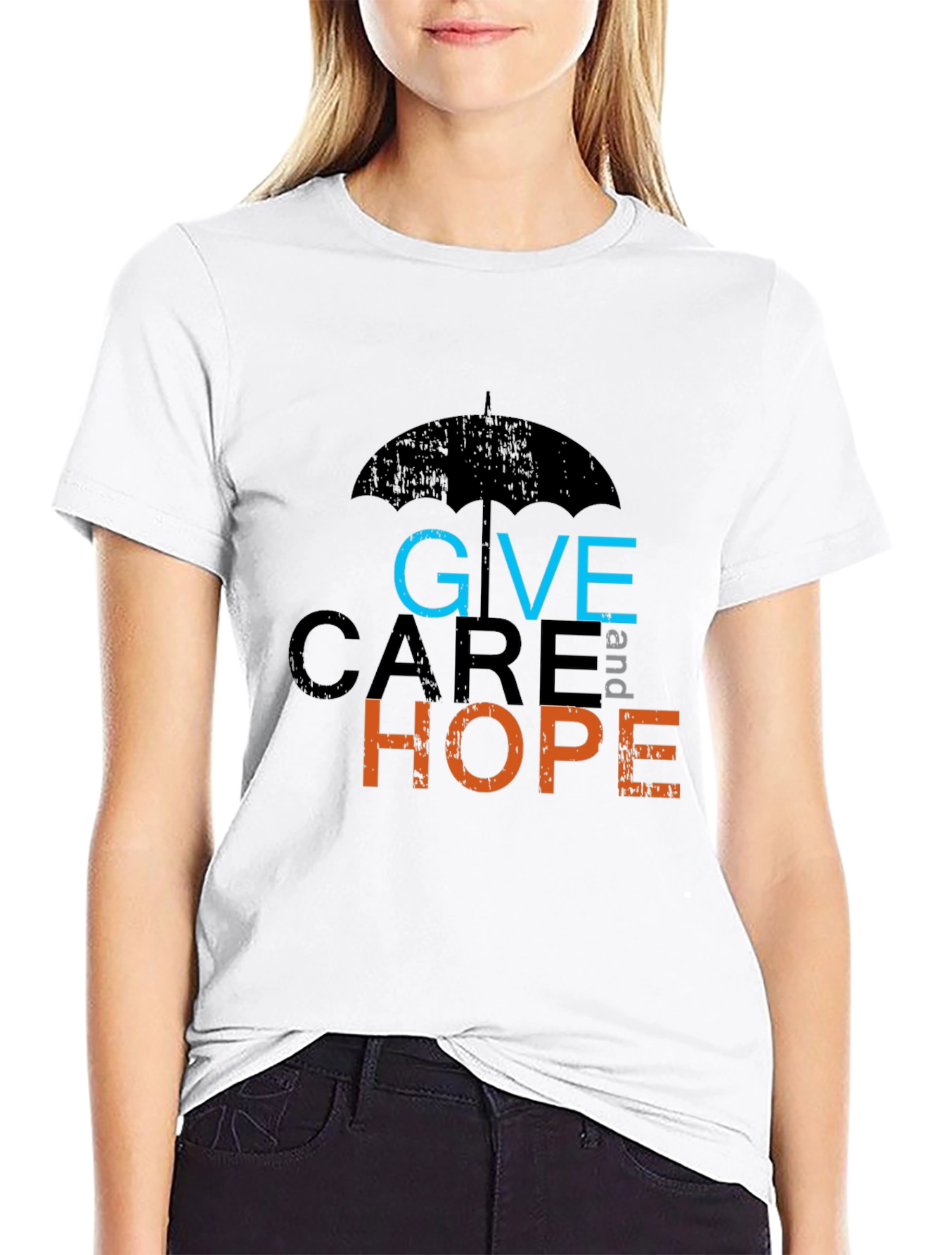 Give Care and Hope Black Graphic T-Shirt