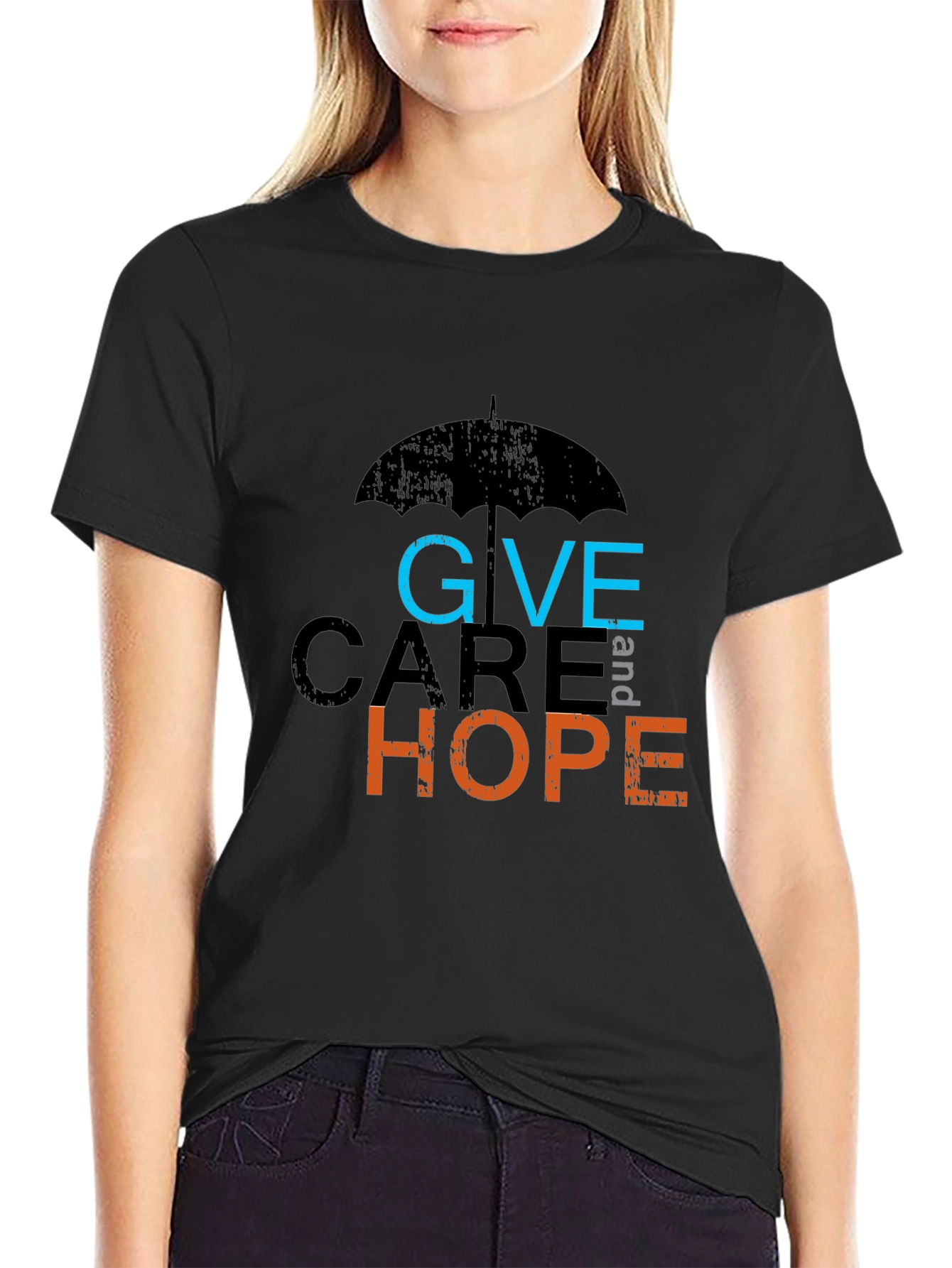 Give Care and Hope Black Graphic T-Shirt