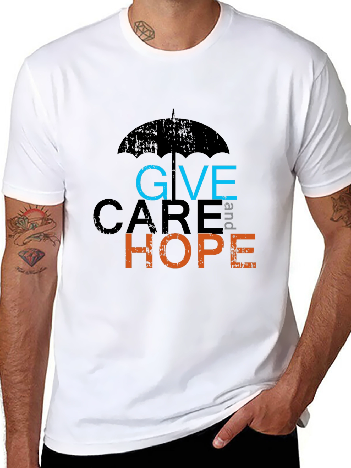 Give Care and Hope Black Graphic T-Shirt