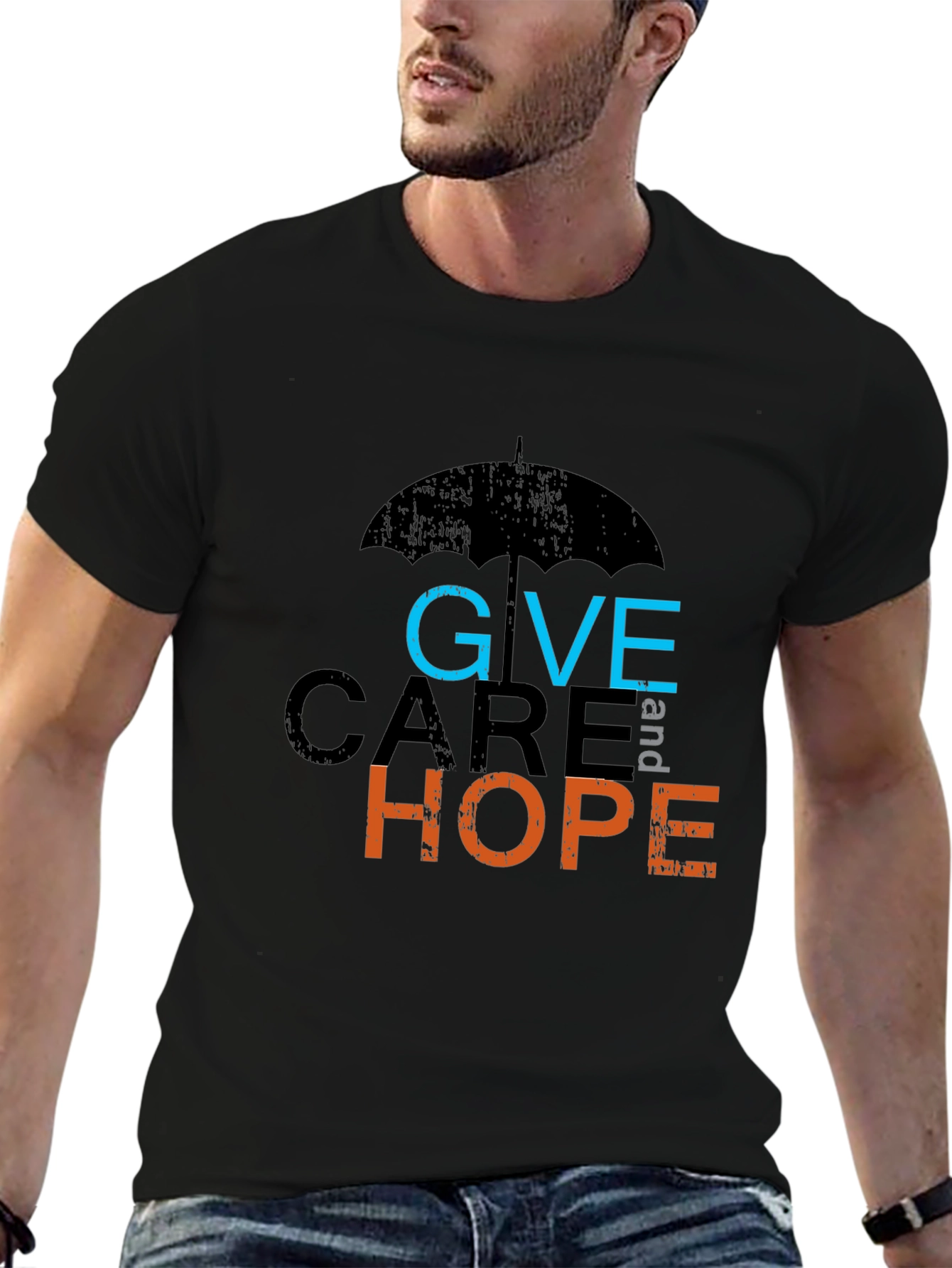 Give Care and Hope Black Graphic T-Shirt