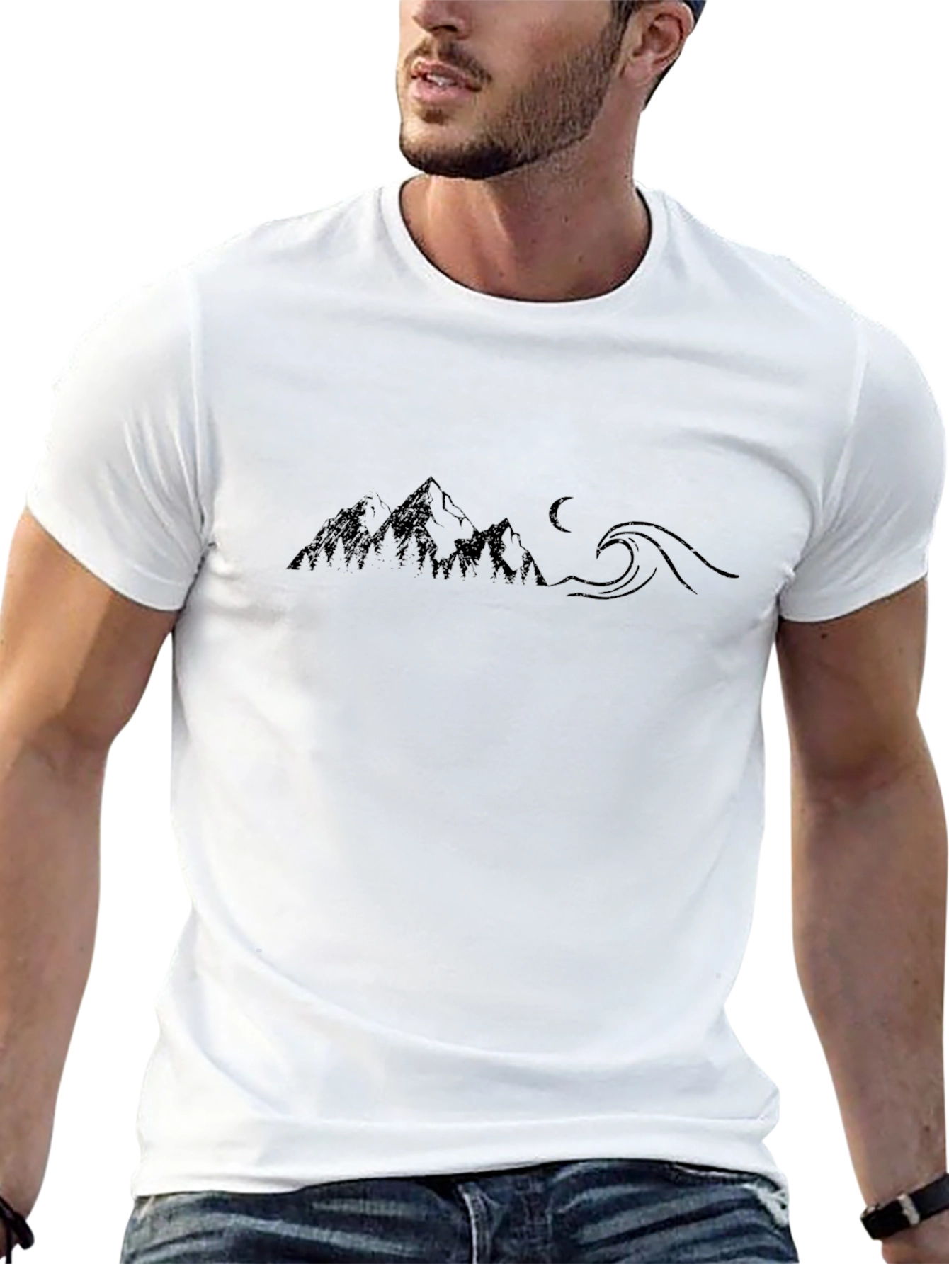 Mountain & Wave Graphic Black Tee