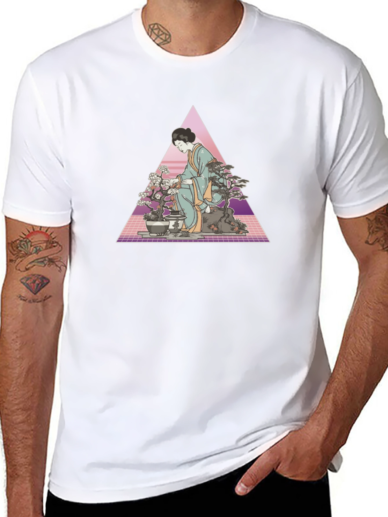 Geisha Bonsai Retro T-Shirt - Unique Graphic Tee