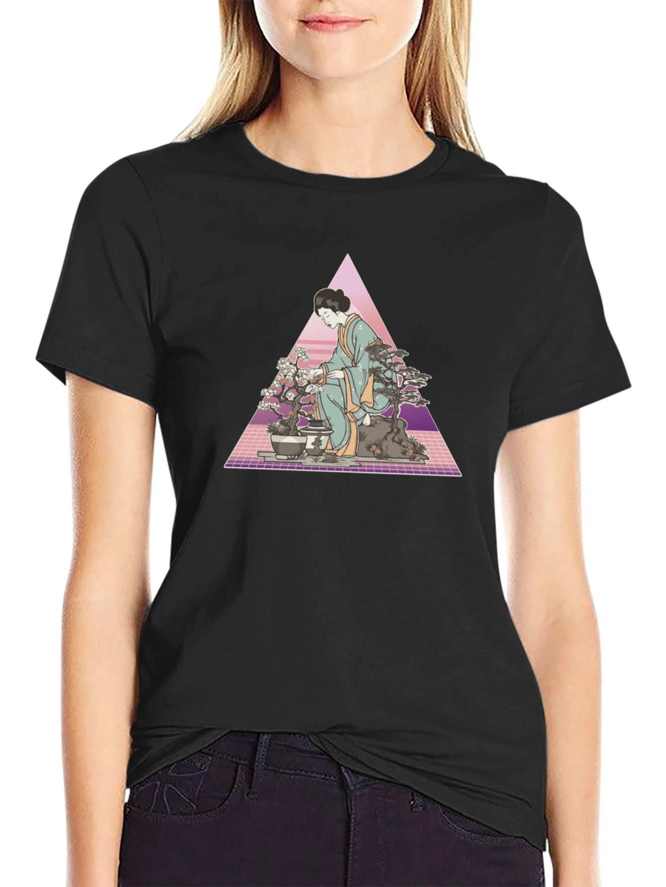 Geisha Bonsai Retro T-Shirt - Unique Graphic Tee