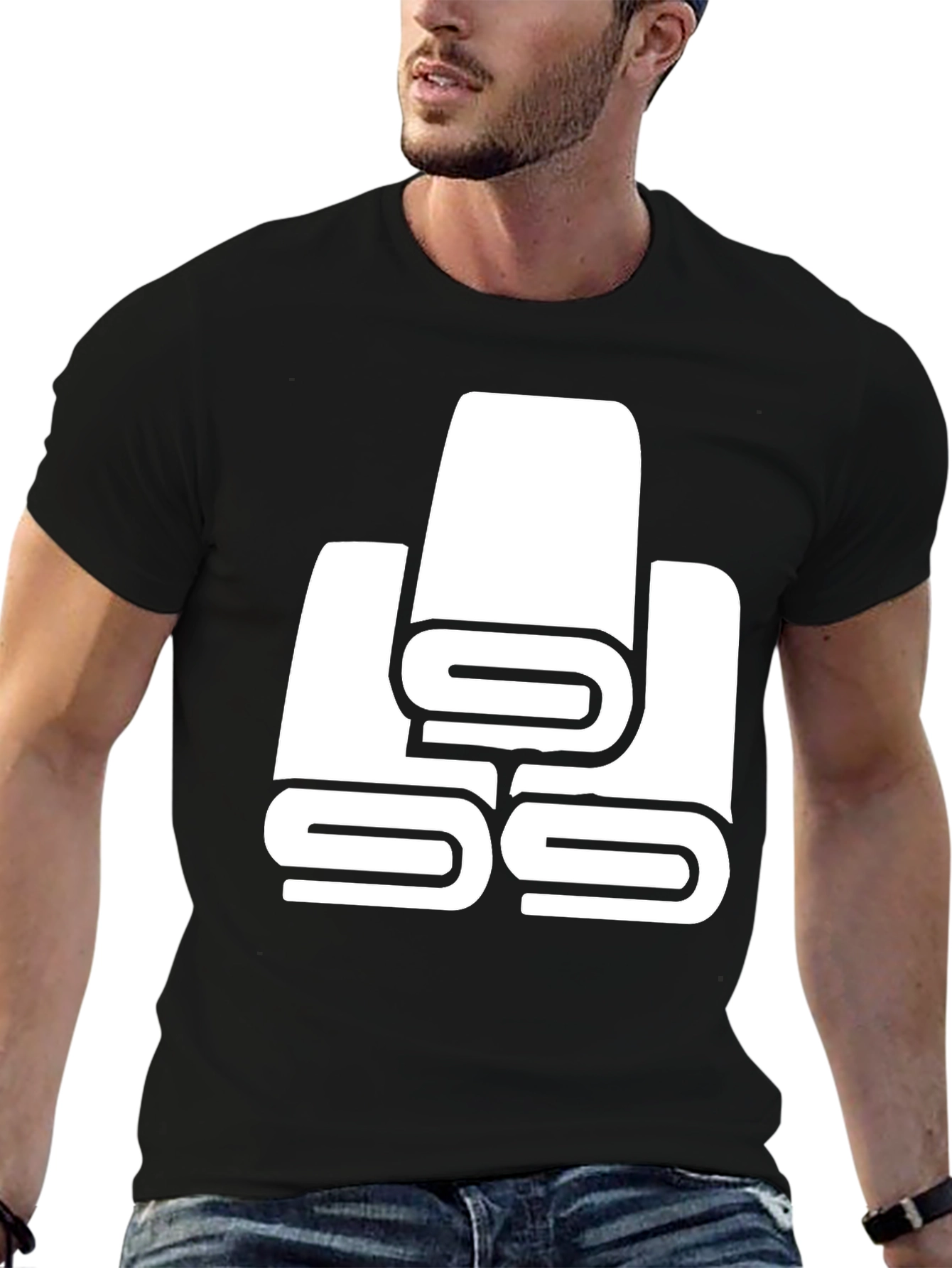 Black T-Shirt with White Towel Stack Graphic