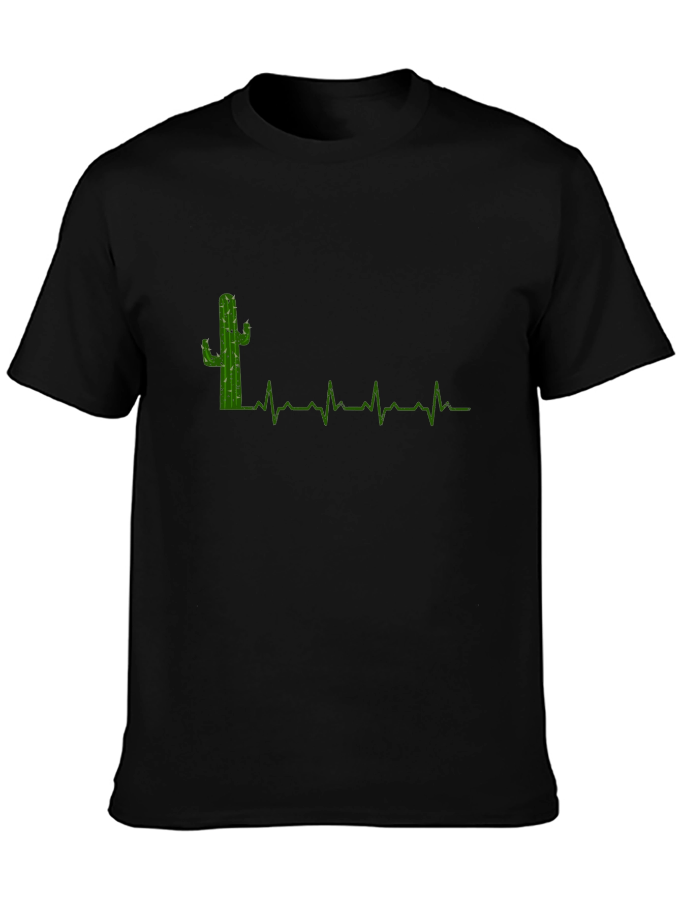 Cactus Heartbeat Graphic Tee - Black Cotton T-Shirt