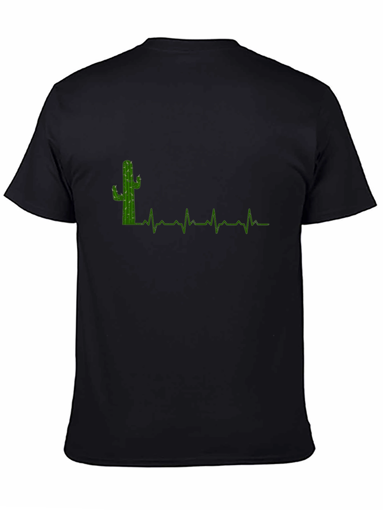 Cactus Heartbeat Graphic Tee - Black Cotton T-Shirt