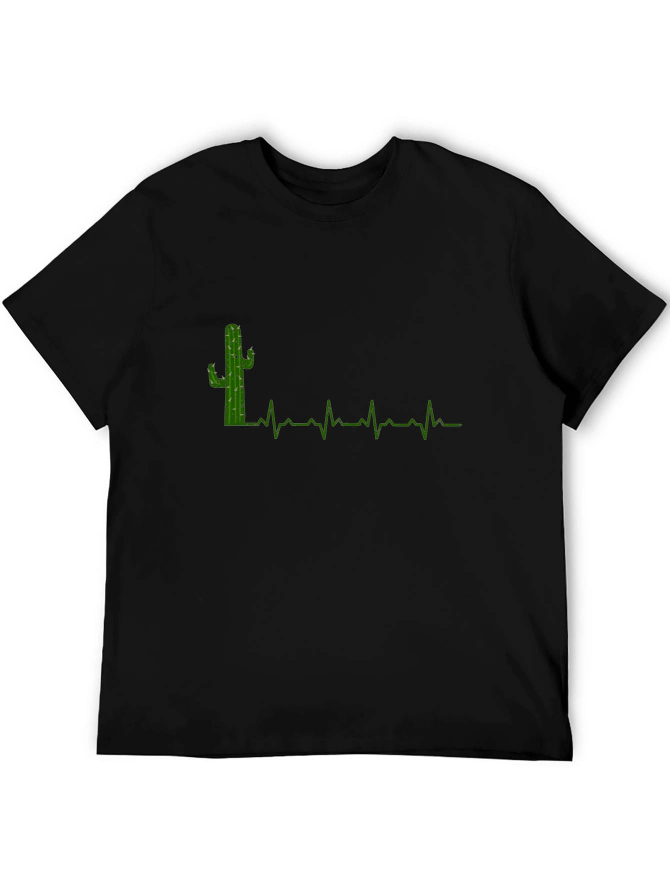 Cactus Heartbeat Graphic Tee - Black Cotton T-Shirt