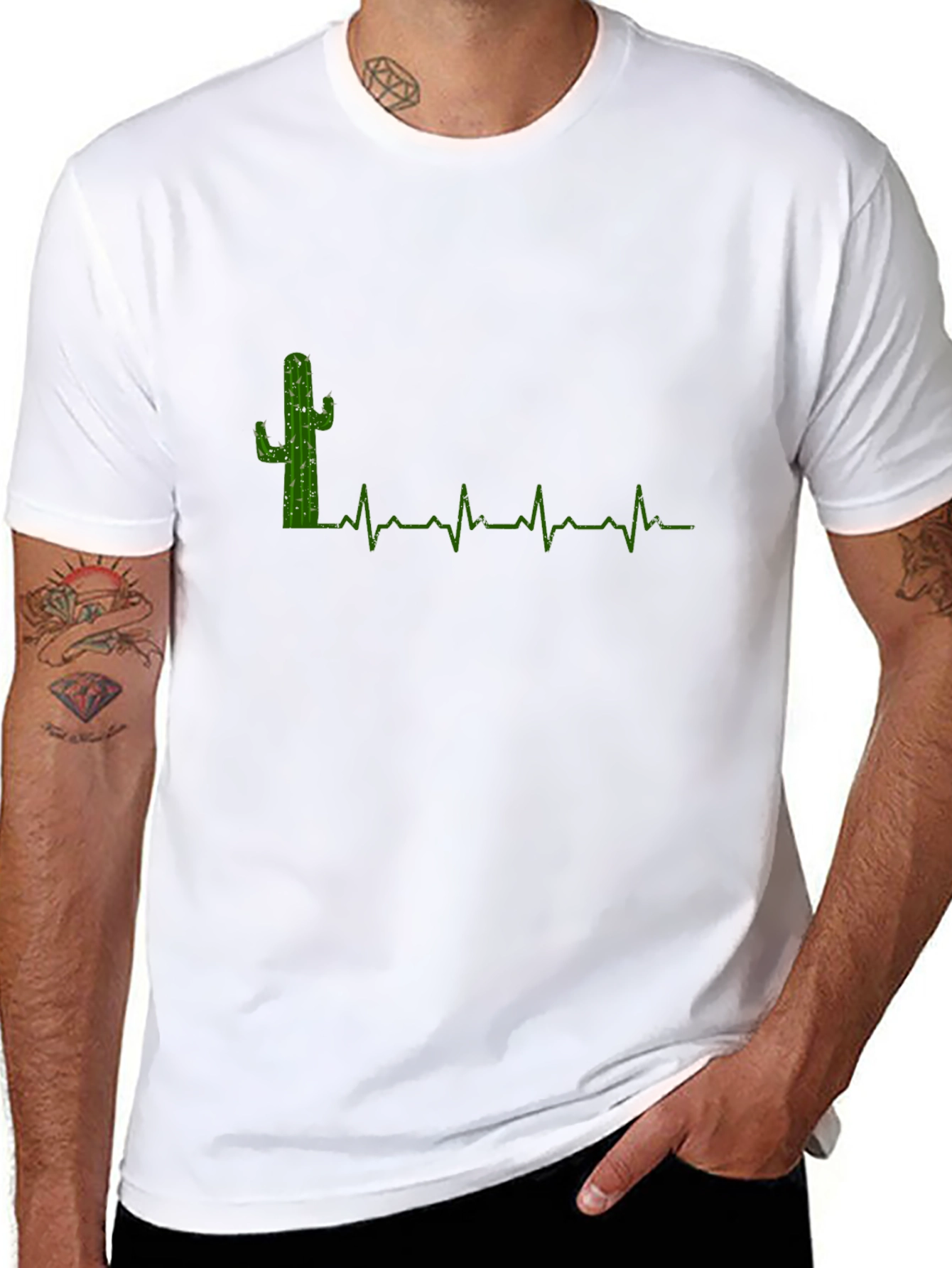 Cactus Heartbeat Graphic Tee - Black Cotton T-Shirt