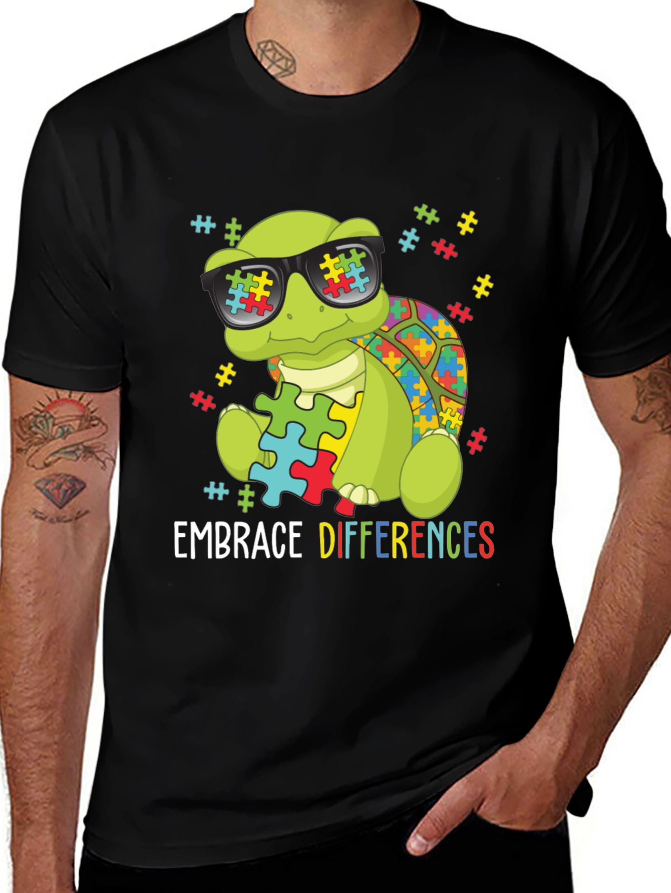 Embrace Differences Autism Awareness Turtle T-Shirt