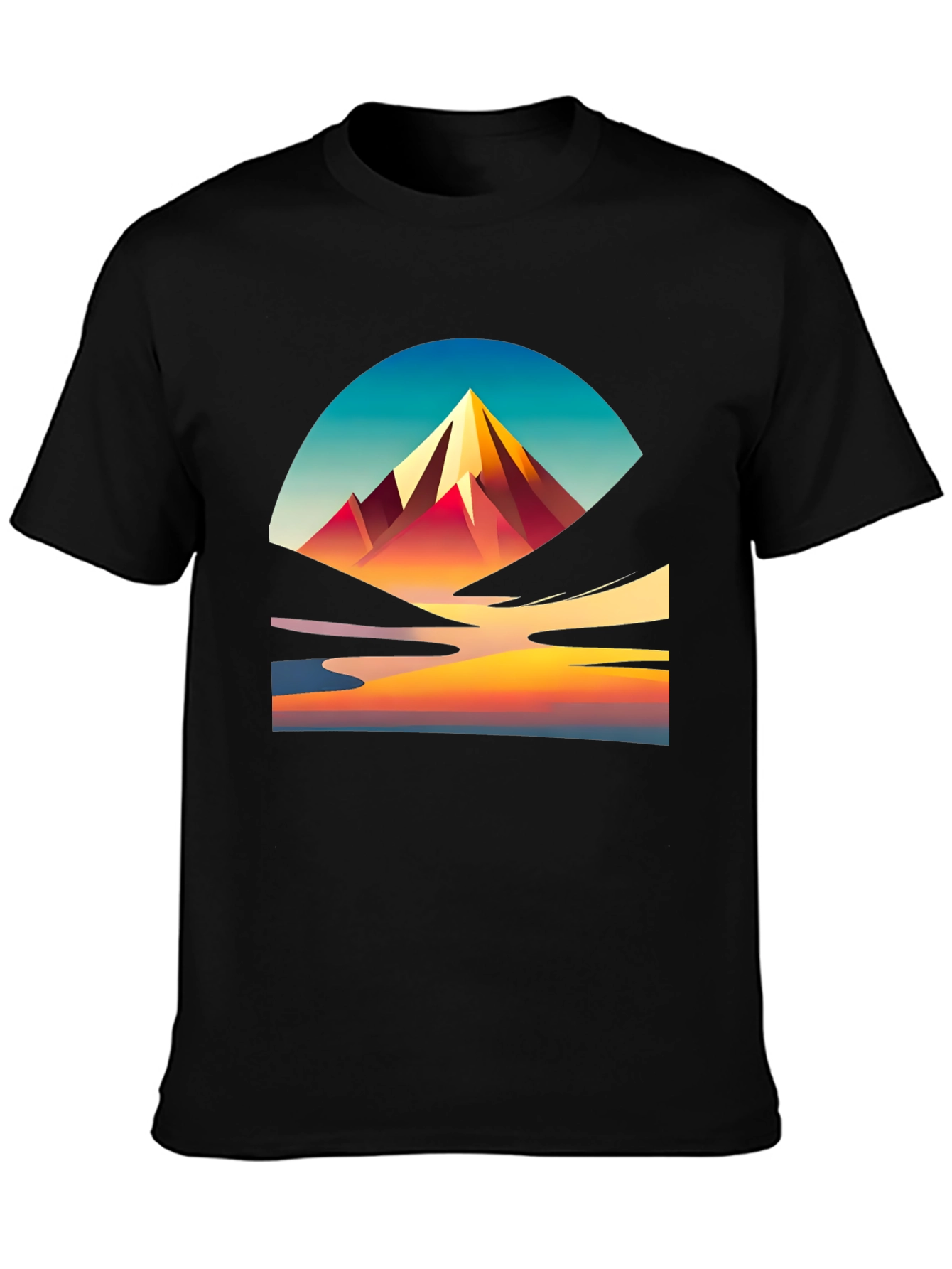 Mountain Sunset Graphic Tee - Stylish Black T-Shirt