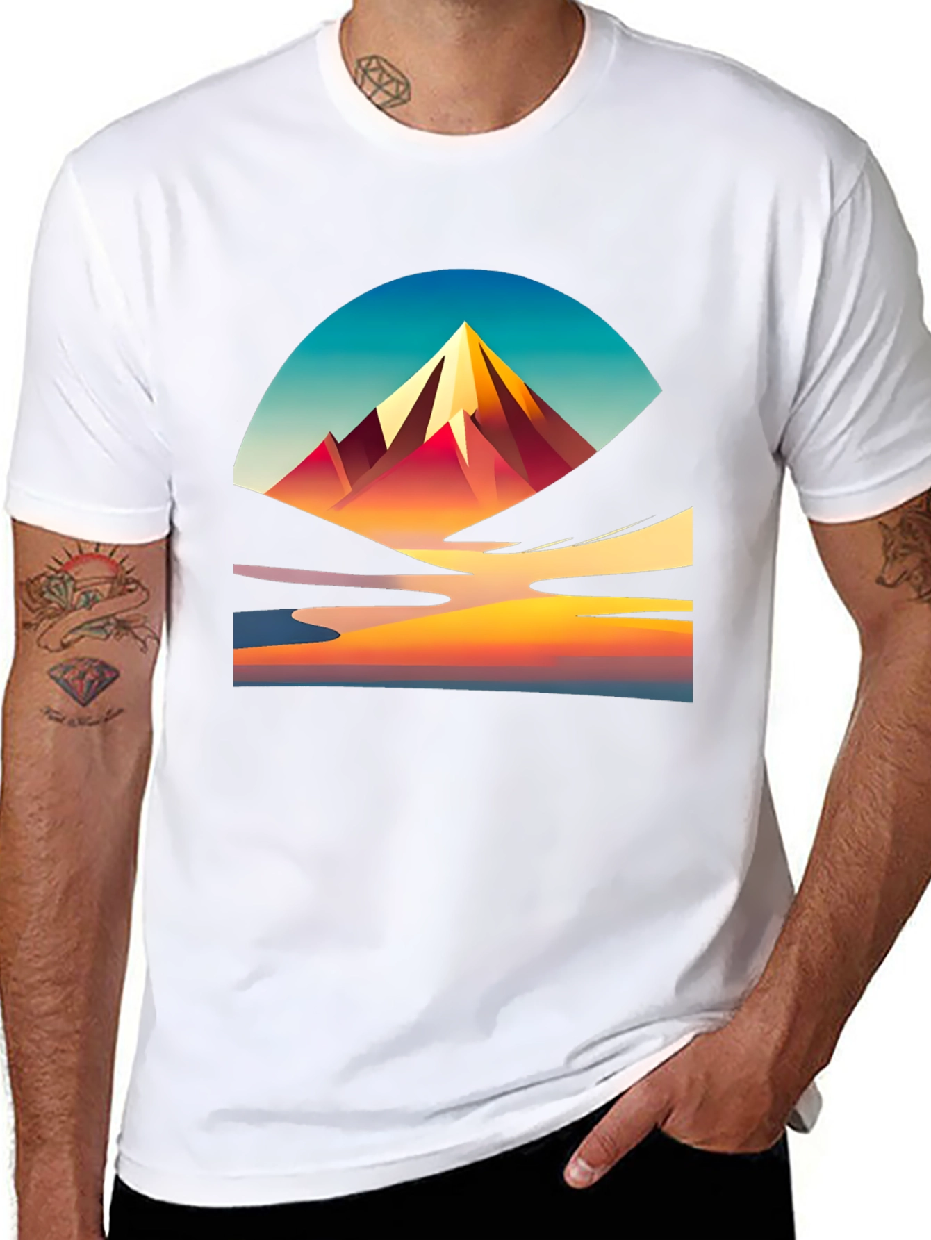 Mountain Sunset Graphic Tee - Stylish Black T-Shirt