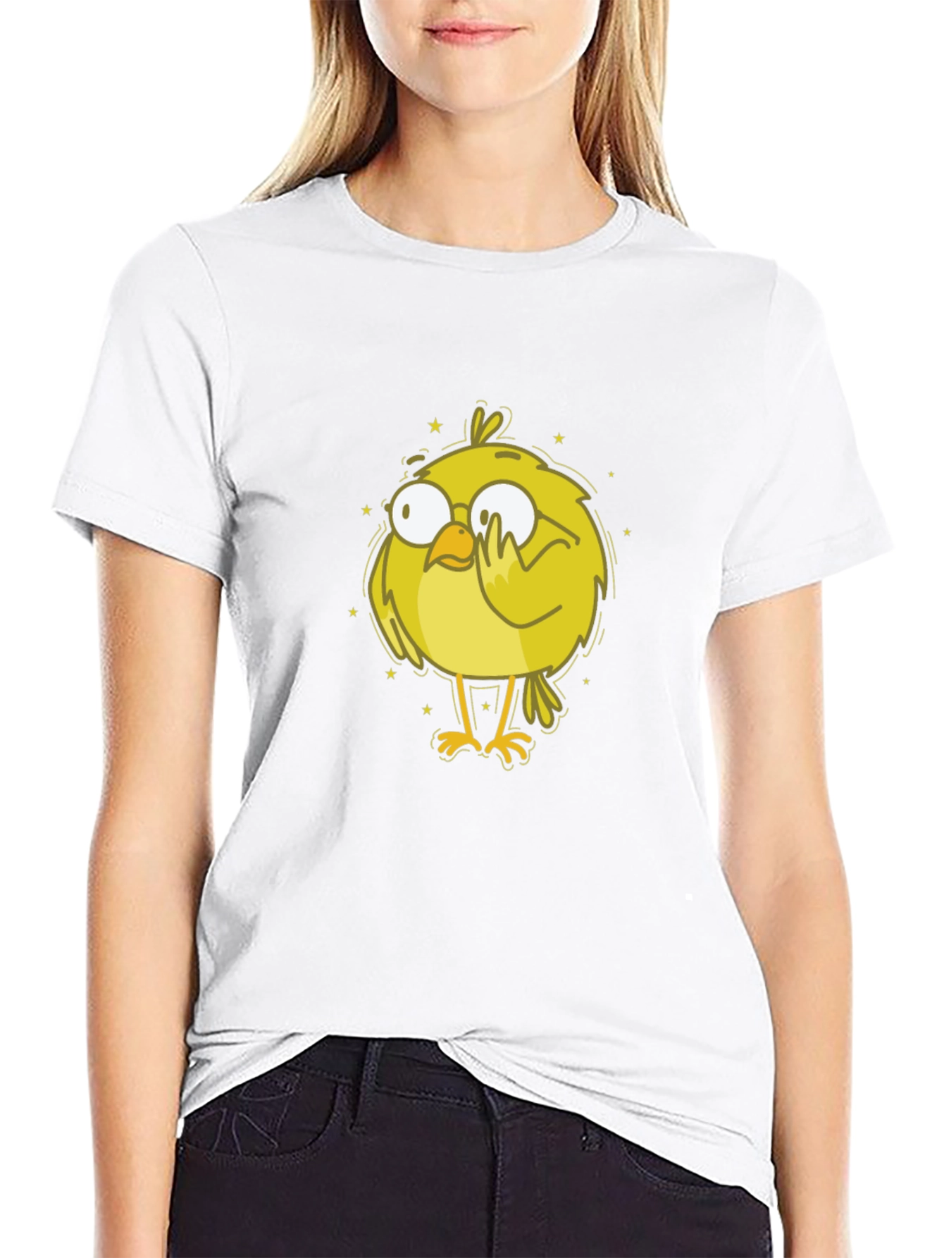 Cartoon Bird Graphic Tee - Black