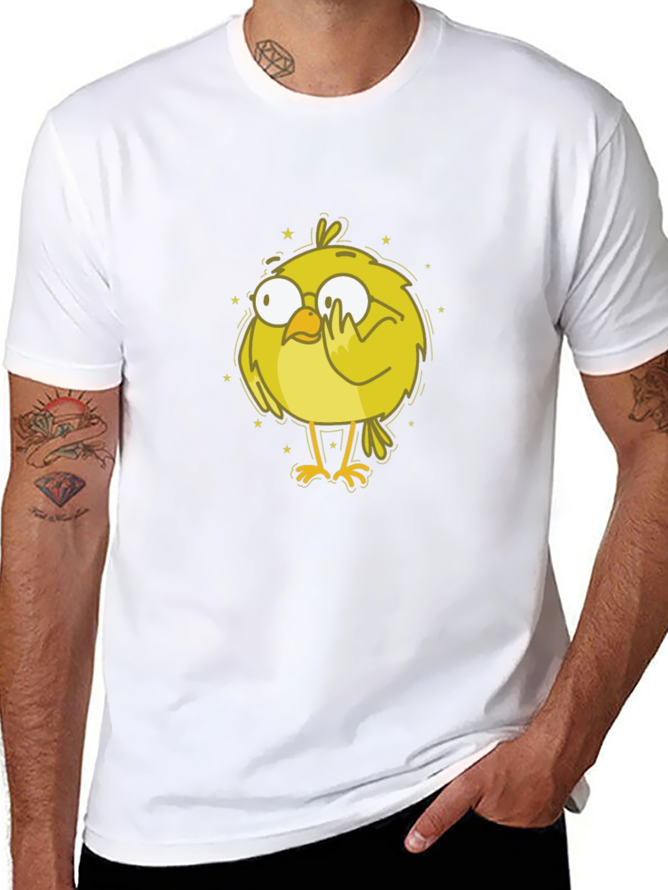 Cartoon Bird Graphic Tee - Black