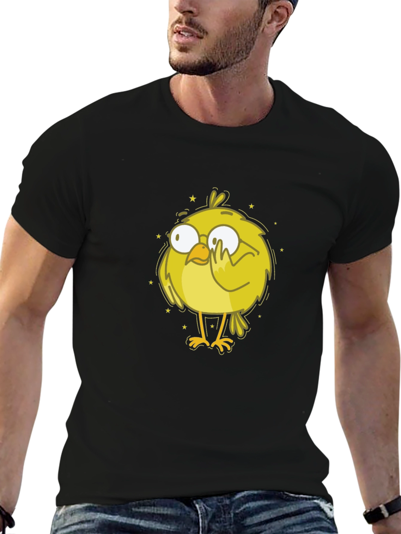 Cartoon Bird Graphic Tee - Black