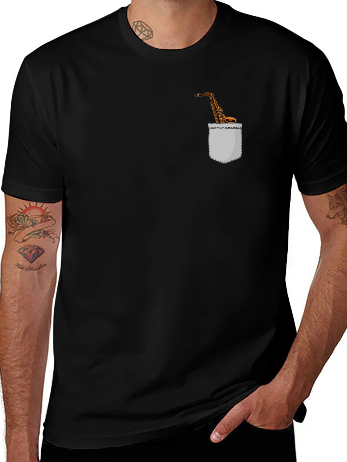 Saxophone Pocket Graphic Tee - Musicians Fashion