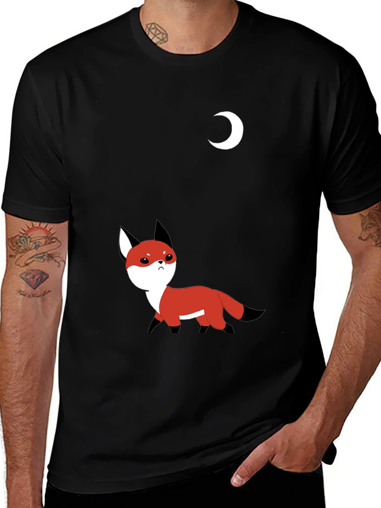 Fox and Moon Black T-Shirt
