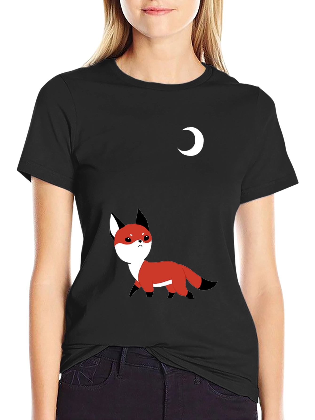 Fox and Moon Black T-Shirt