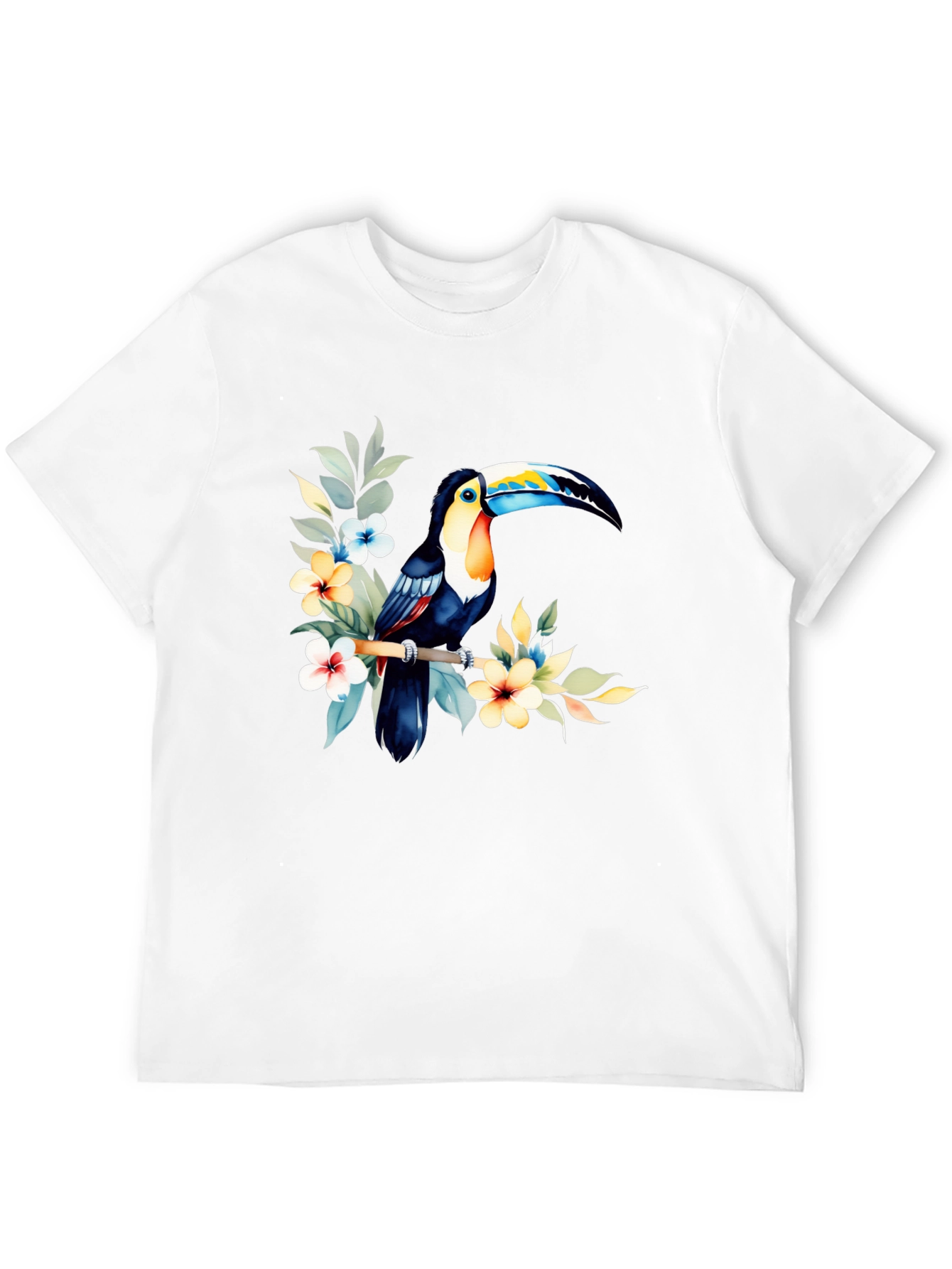 Tropical Toucan Graphic Tee - Black Cotton T-Shirt