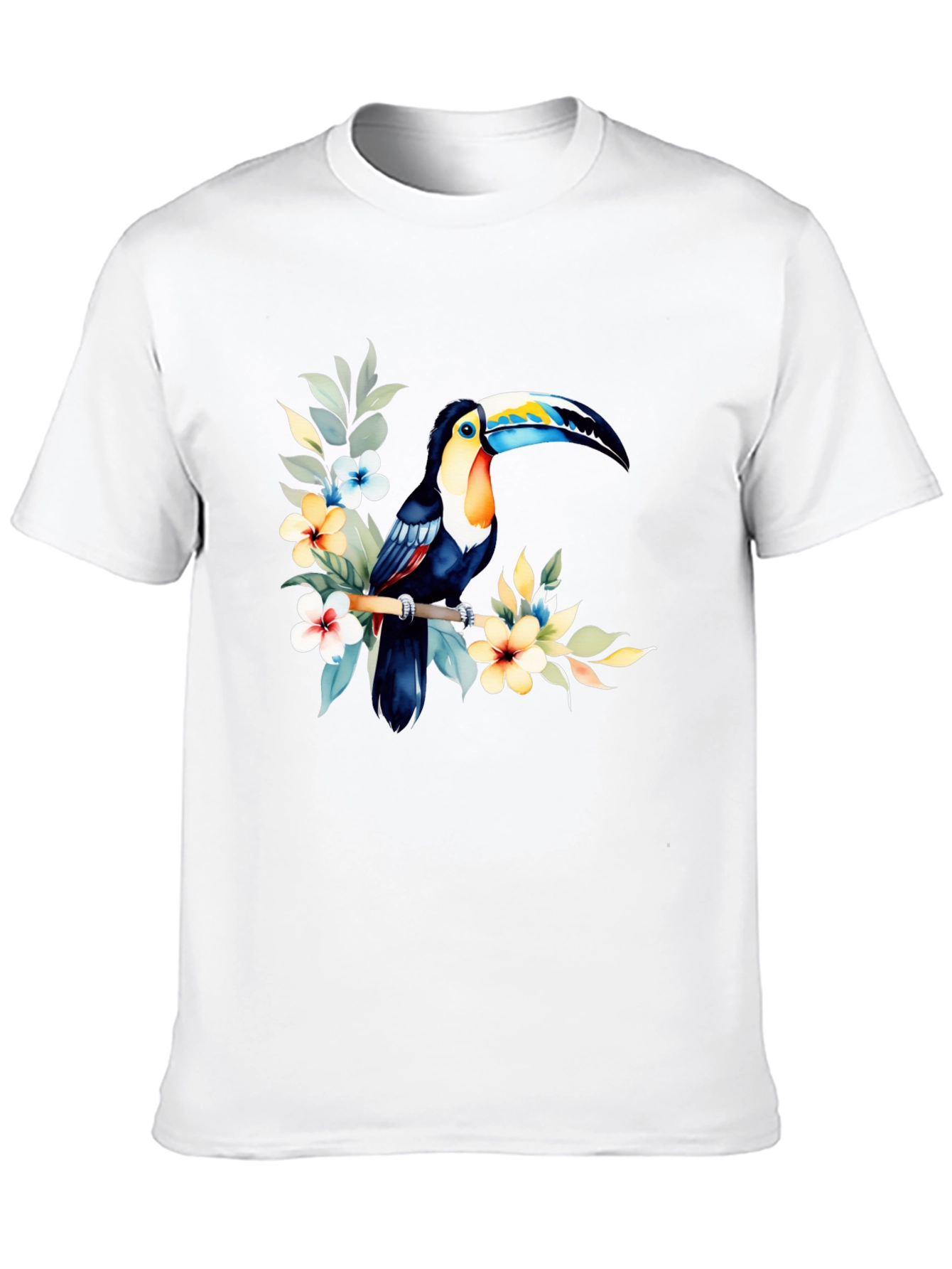 Tropical Toucan Graphic Tee - Black Cotton T-Shirt