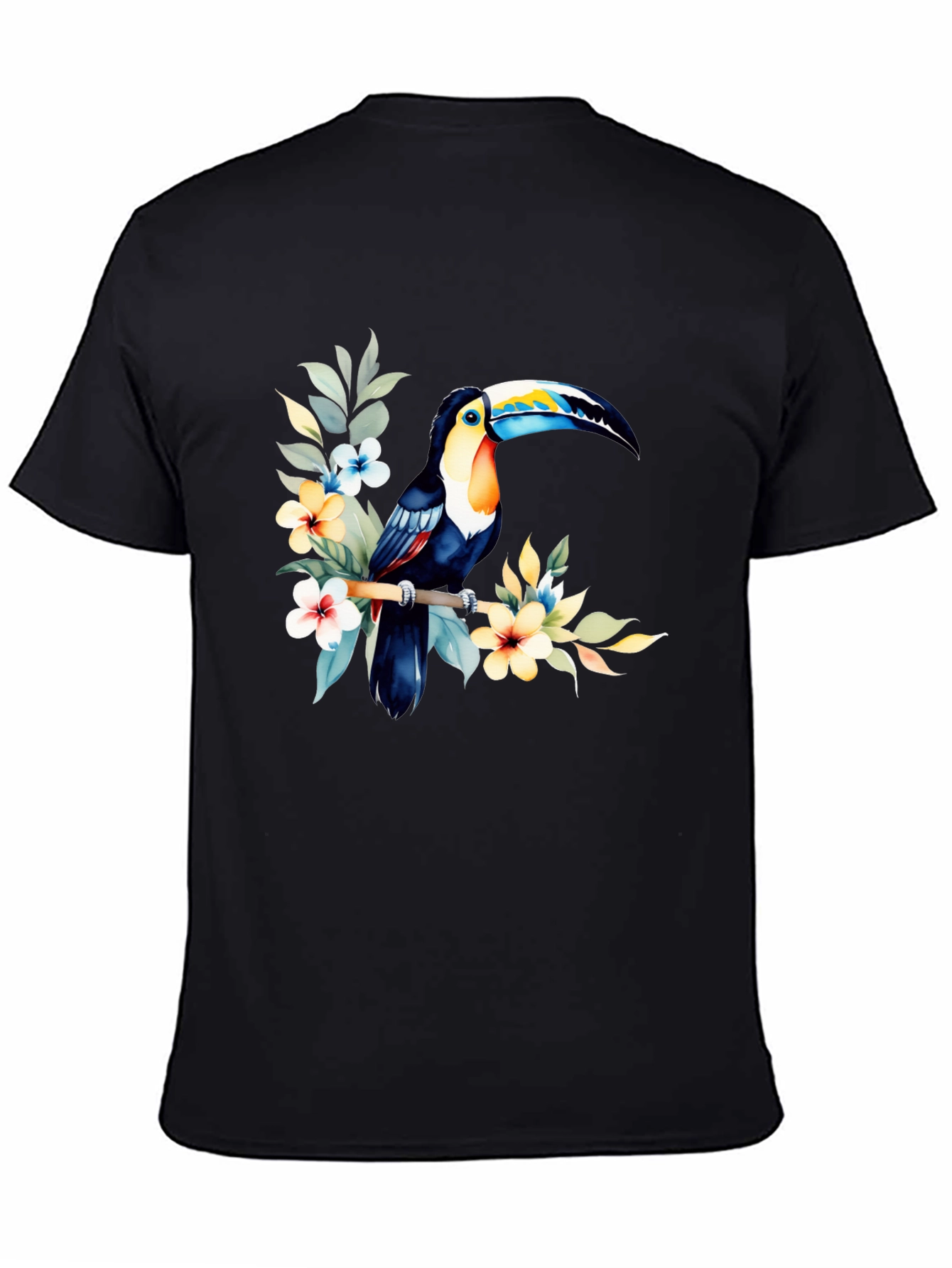 Tropical Toucan Graphic Tee - Black Cotton T-Shirt