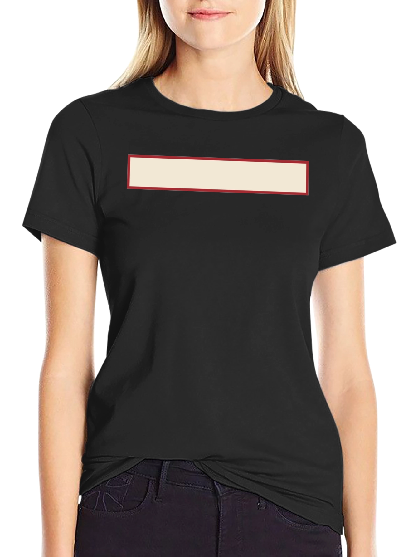 Black Crew Neck T-Shirt with Customizable Rectangle
