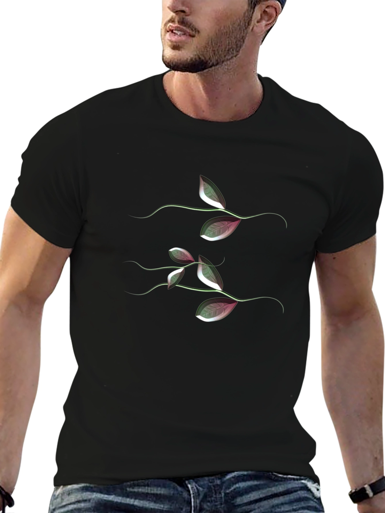 Botanical Branch Graphic T-Shirt - Black