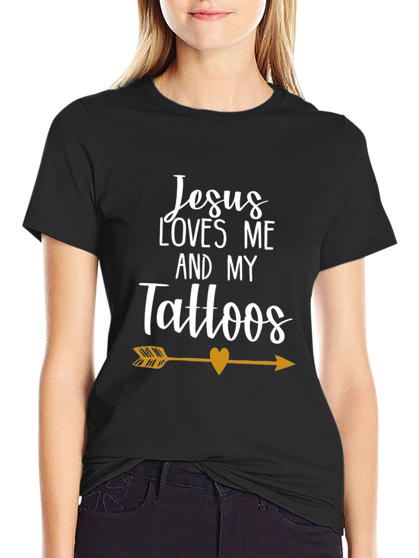 Jesus Loves Me & My Tattoos Arrow Graphic Tee