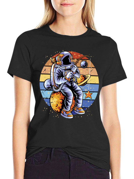 Astronaut Fishing Planets Graphic T-Shirt