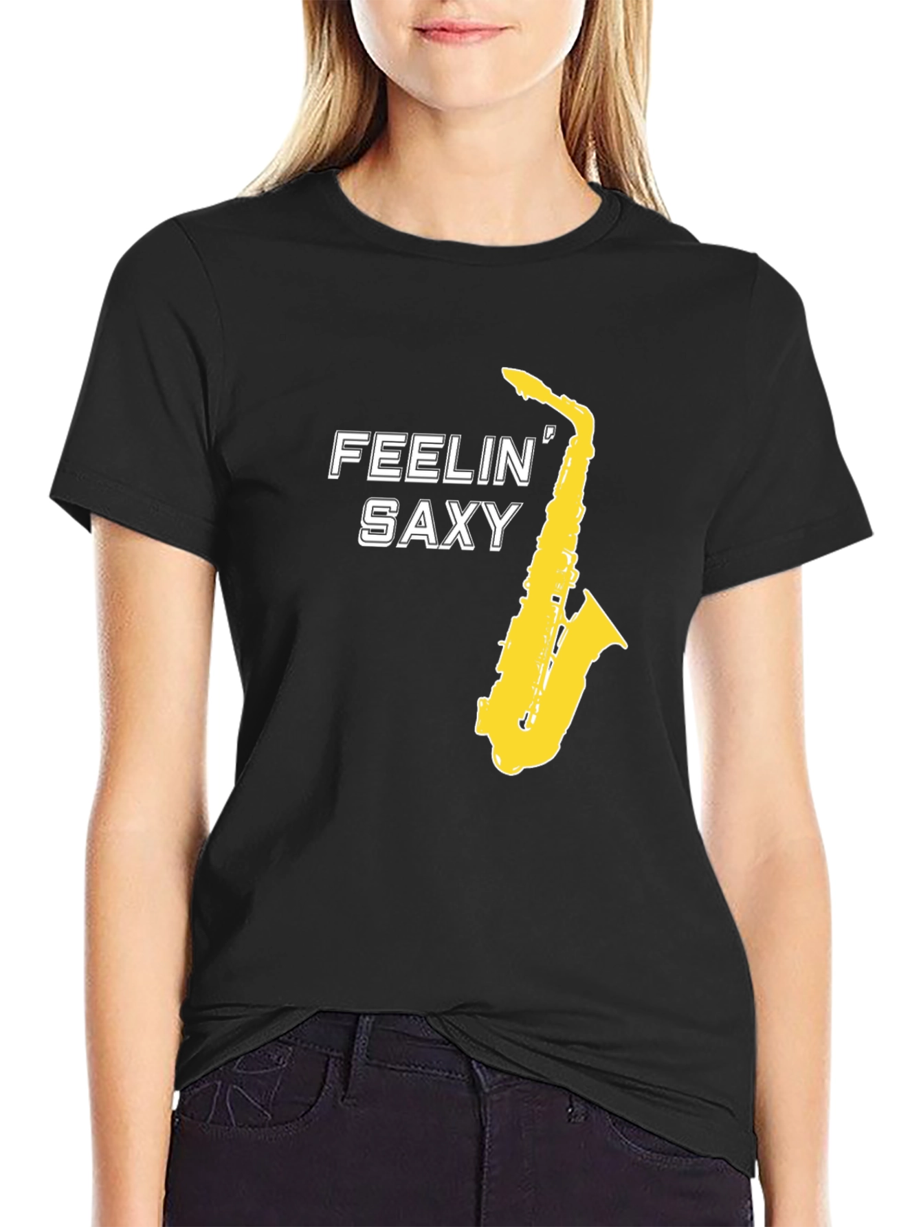 Feelin Saxy Graphic T-Shirt - Black Saxophone Tee