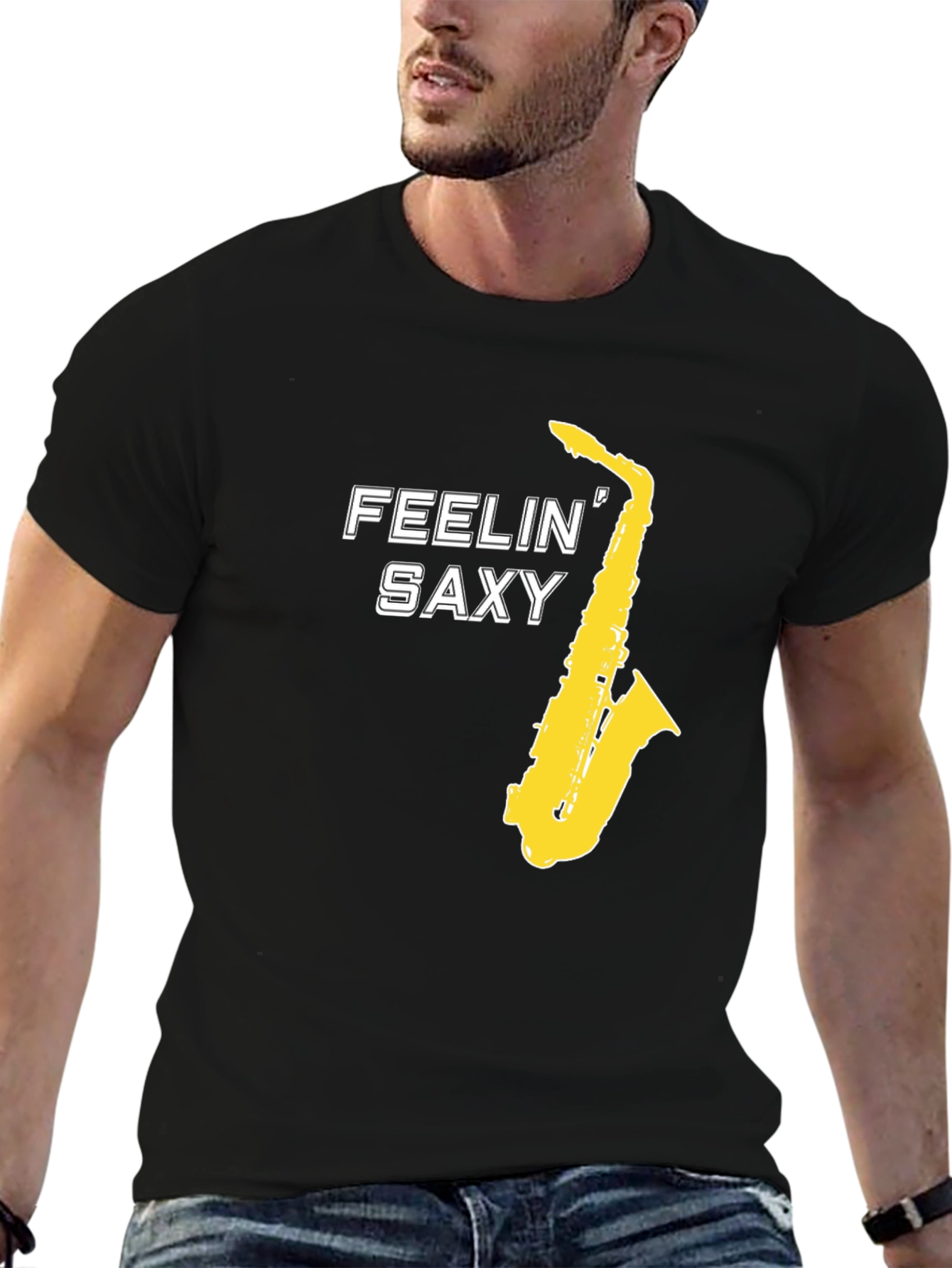 Feelin Saxy Graphic T-Shirt - Black Saxophone Tee