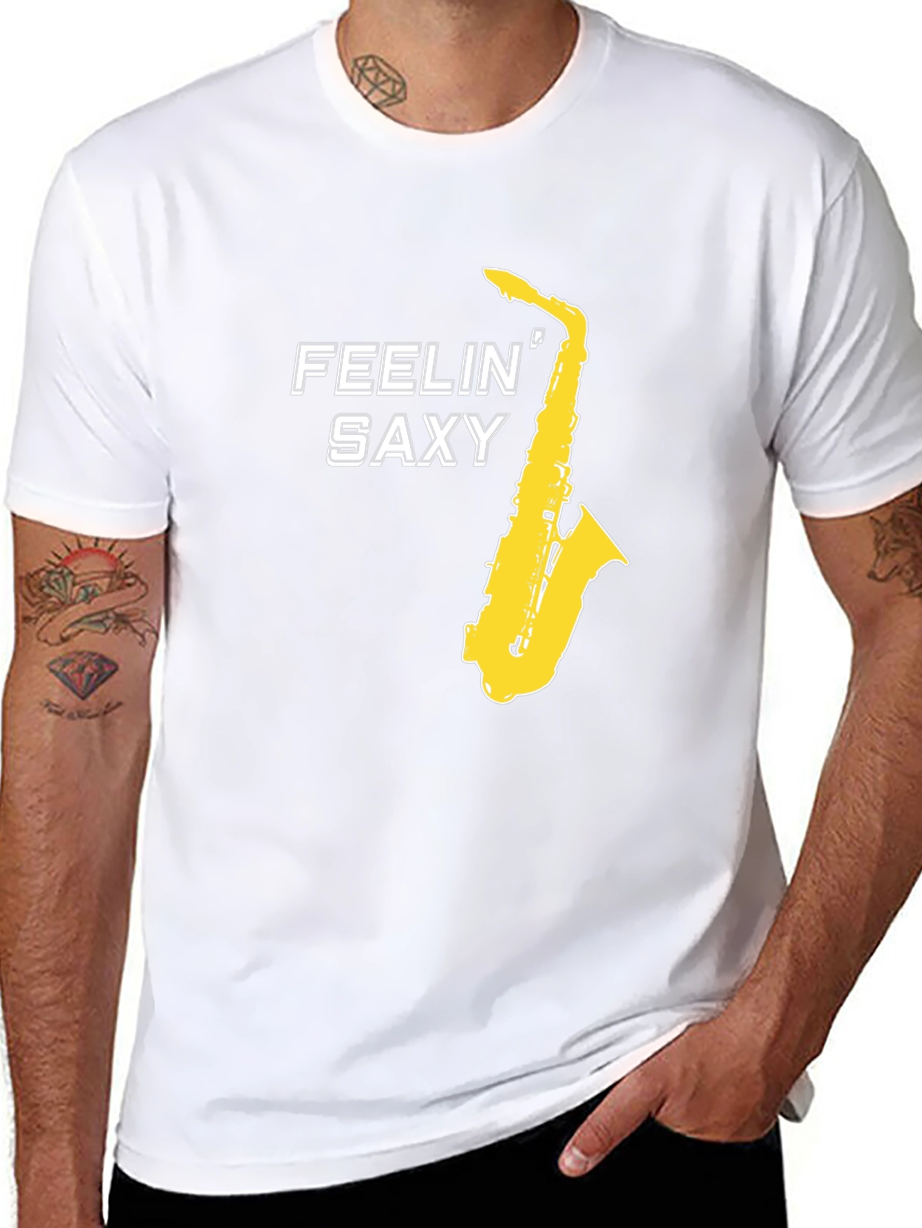 Feelin Saxy Graphic T-Shirt - Black Saxophone Tee