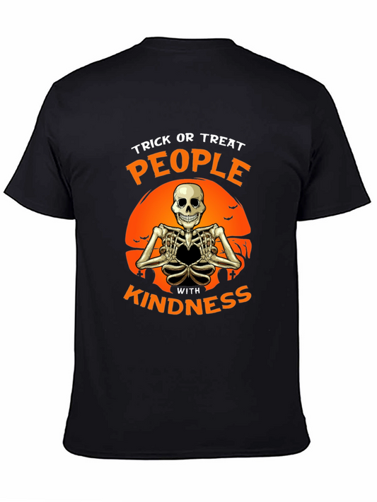 Trick or Treat People with Kindness Halloween Skeleton T-Shirt