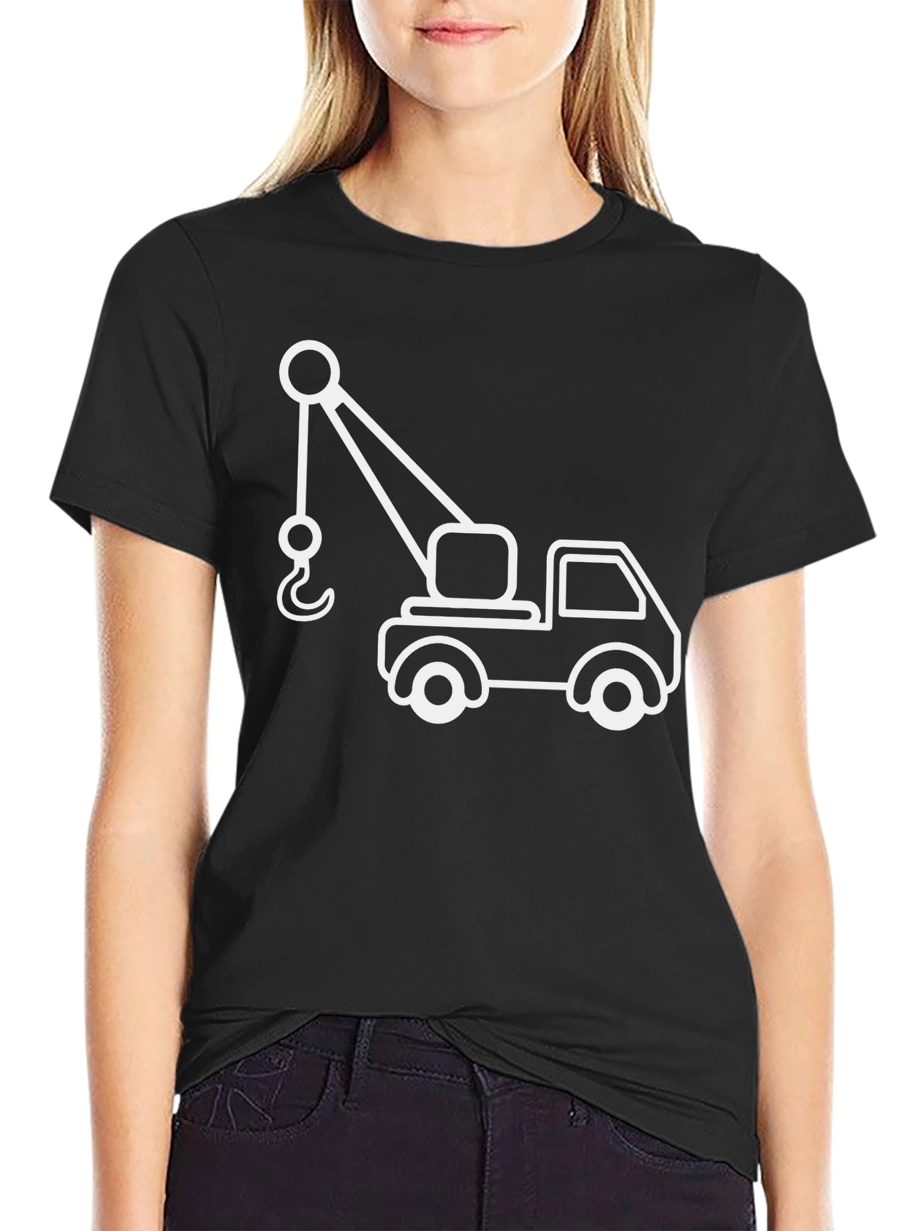Crane Truck Graphic Tee - Black Cotton T-Shirt