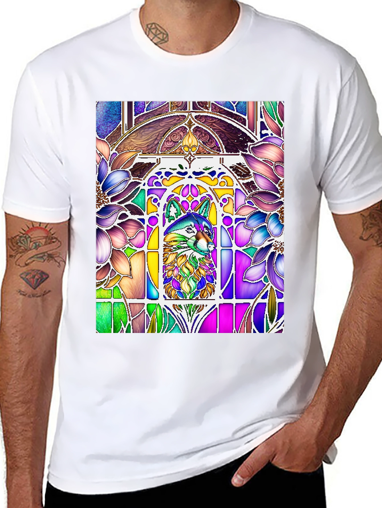Stained Glass Wolf Graphic Tee