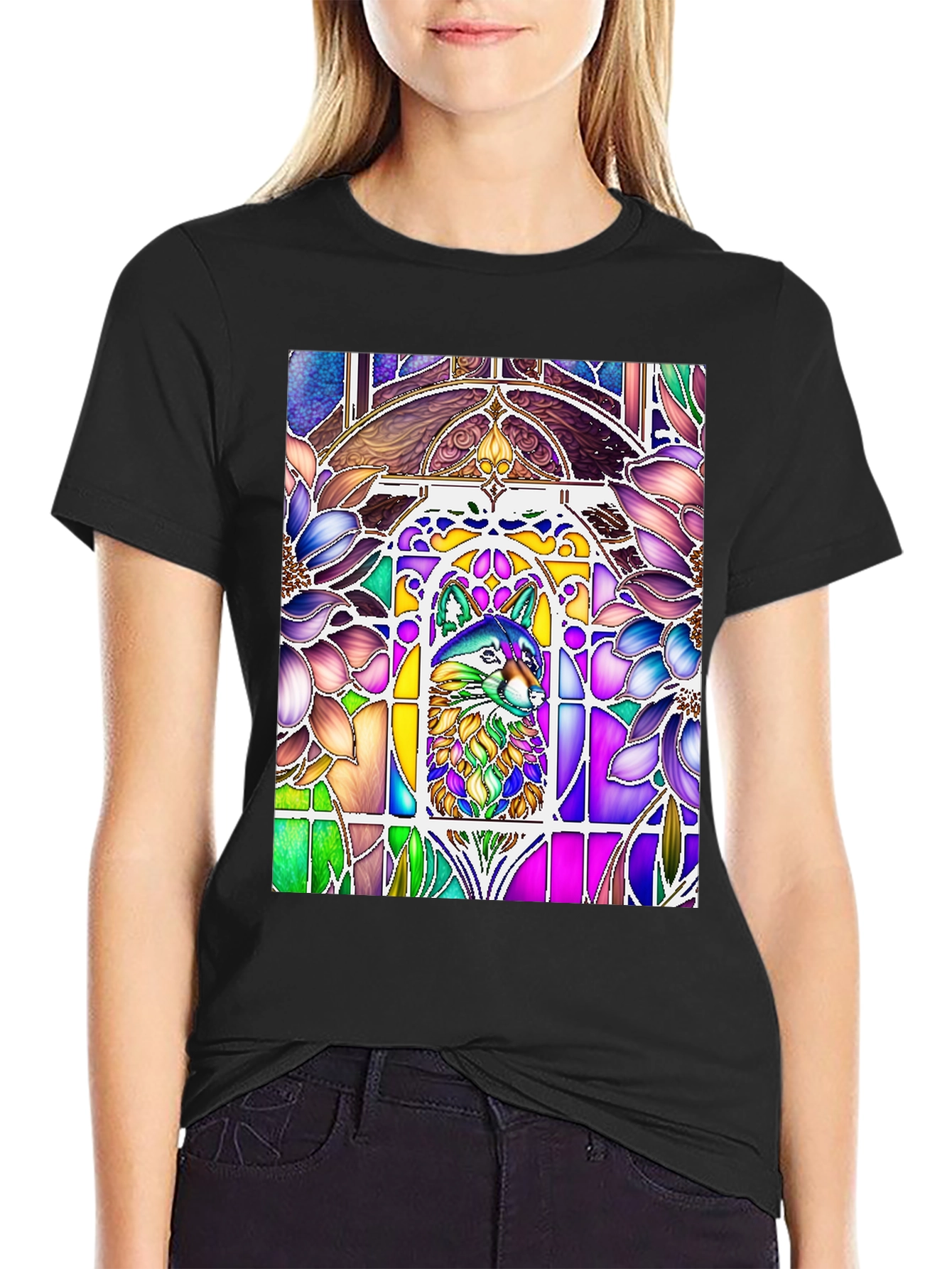 Stained Glass Wolf Graphic Tee