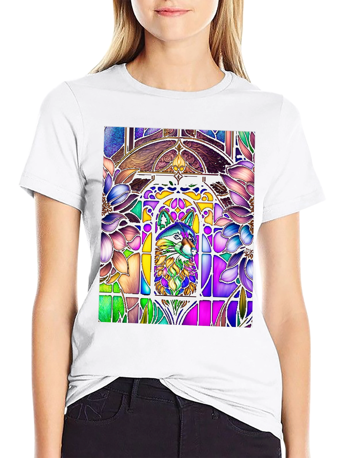 Stained Glass Wolf Graphic Tee