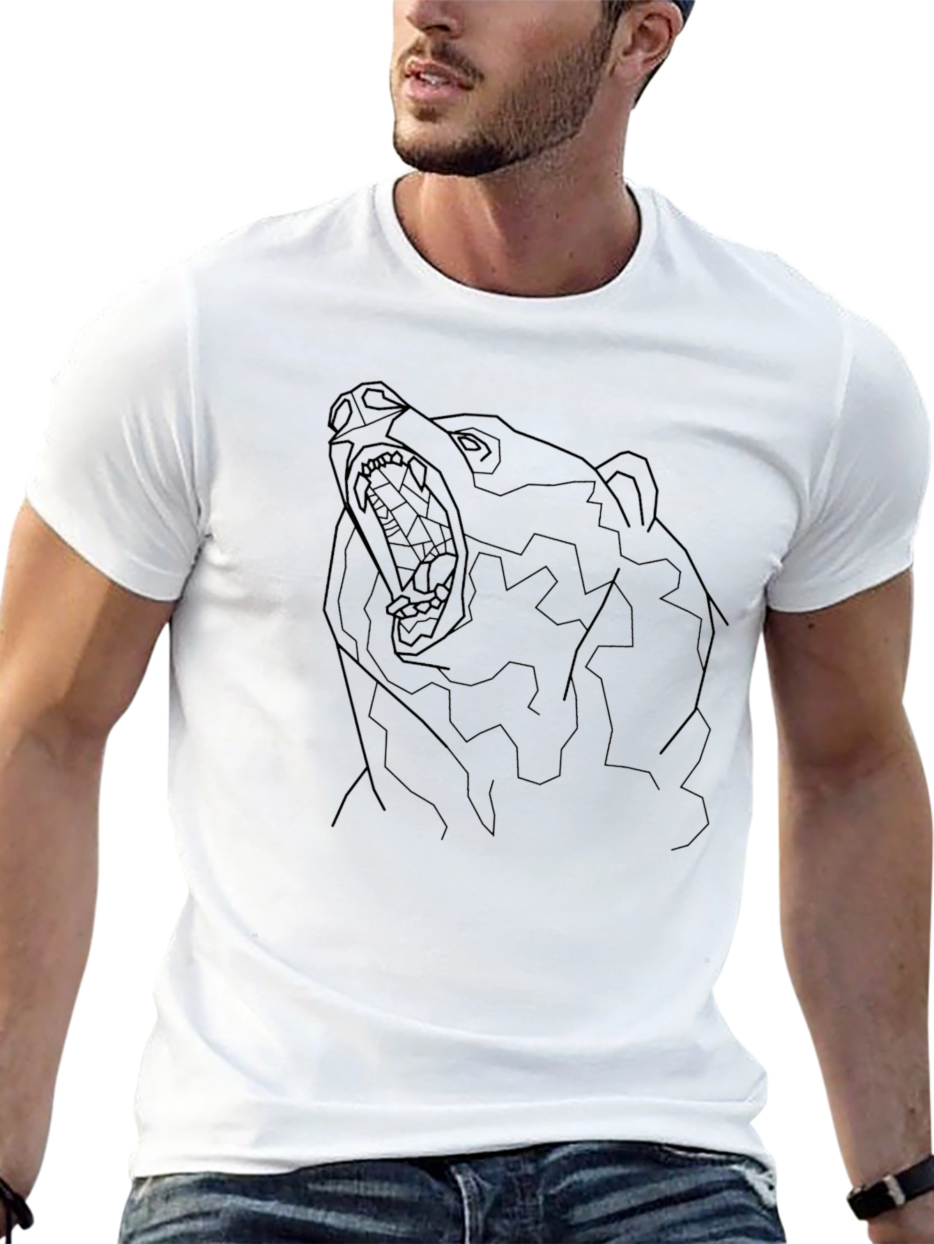 Geometric Bear Outline Black T-Shirt - Modern Graphic Tee