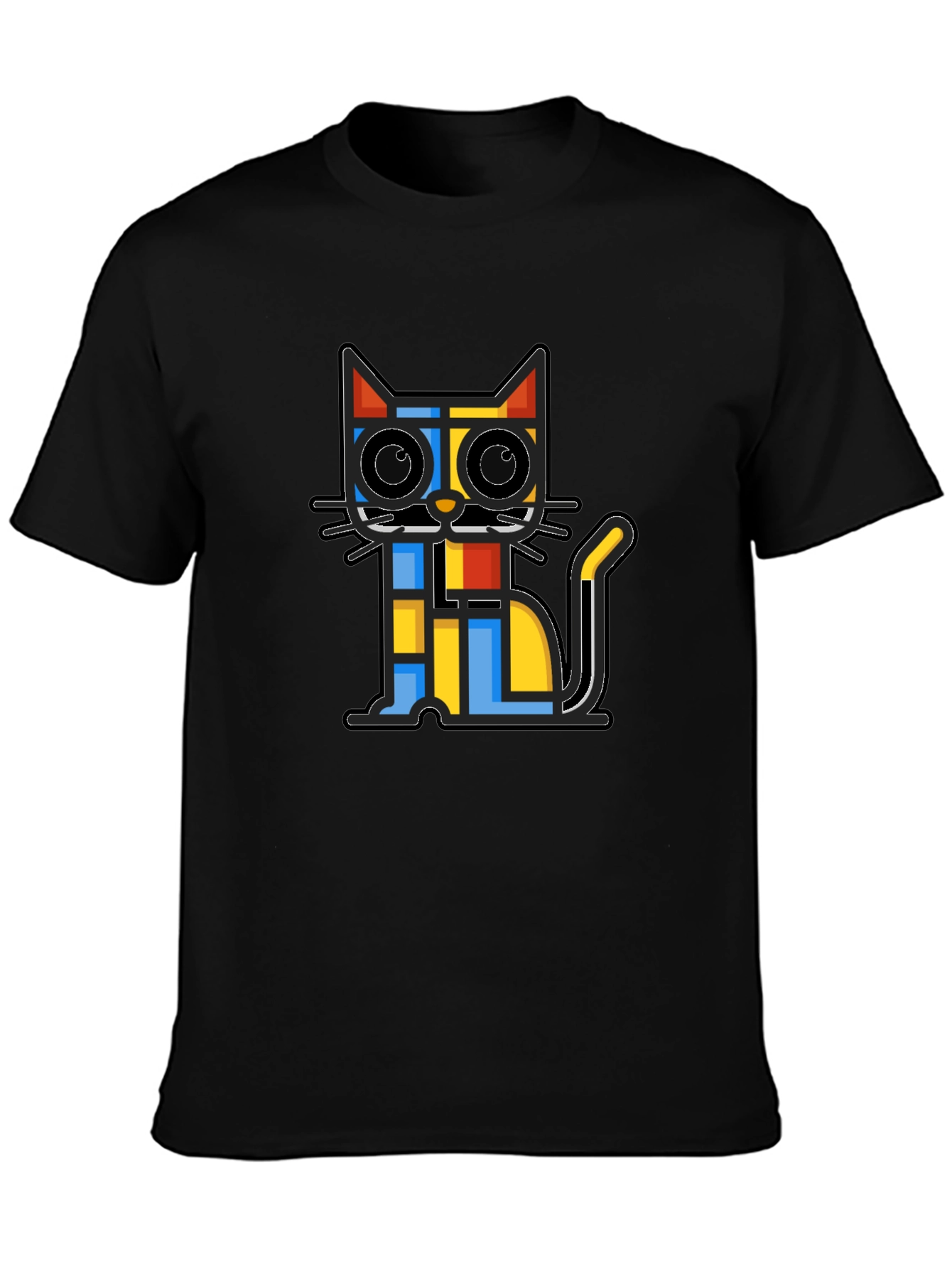 Geometric Cat Graphic Black T-Shirt