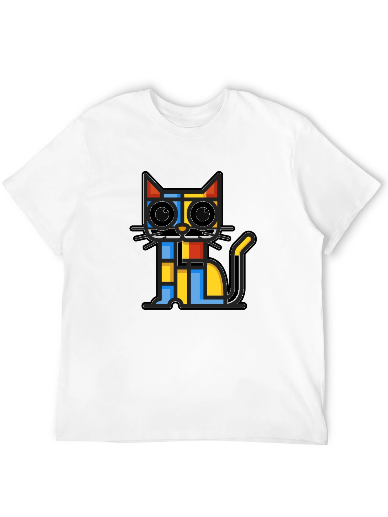 Geometric Cat Graphic Black T-Shirt