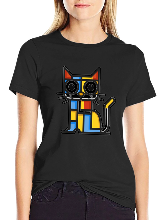 Geometric Cat Graphic Black T-Shirt