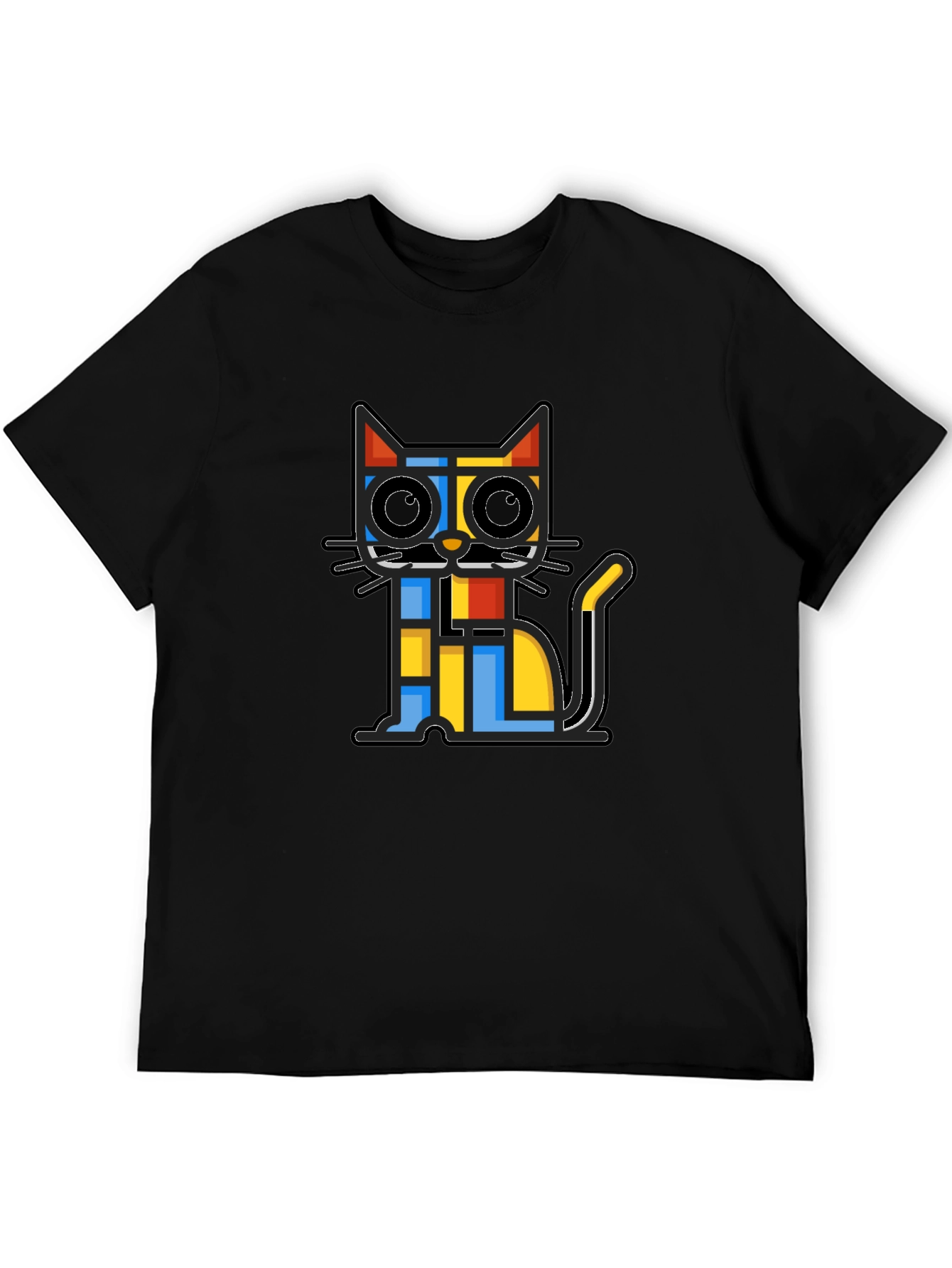 Geometric Cat Graphic Black T-Shirt